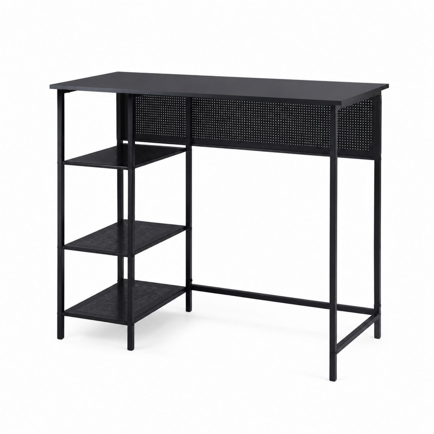 Scrivania in Metallo Nero con Ripiani 120x60x75 cm