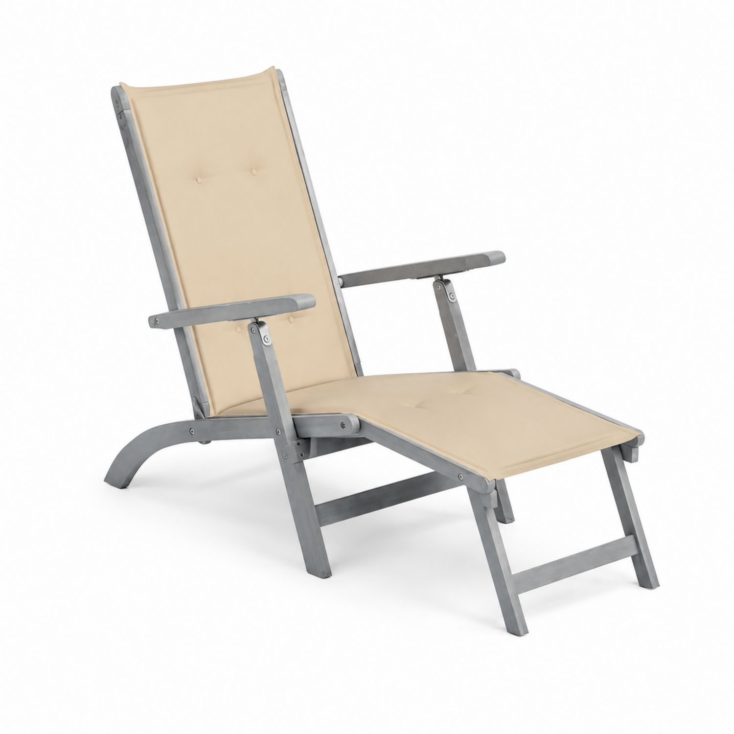 Sedia a Sdraio Reclinabile in Metallo e Poliestere Beige