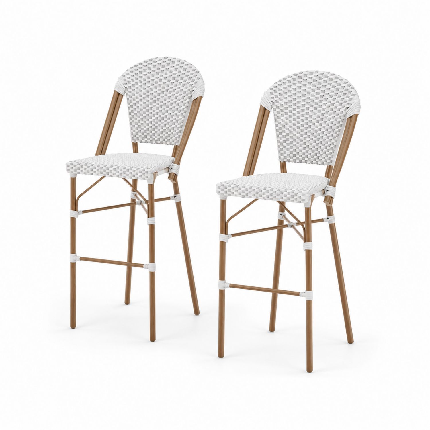 Set di 2 Sgabelli da Esterno in Rattan Sintetico con Struttura in Alluminio, 110cm