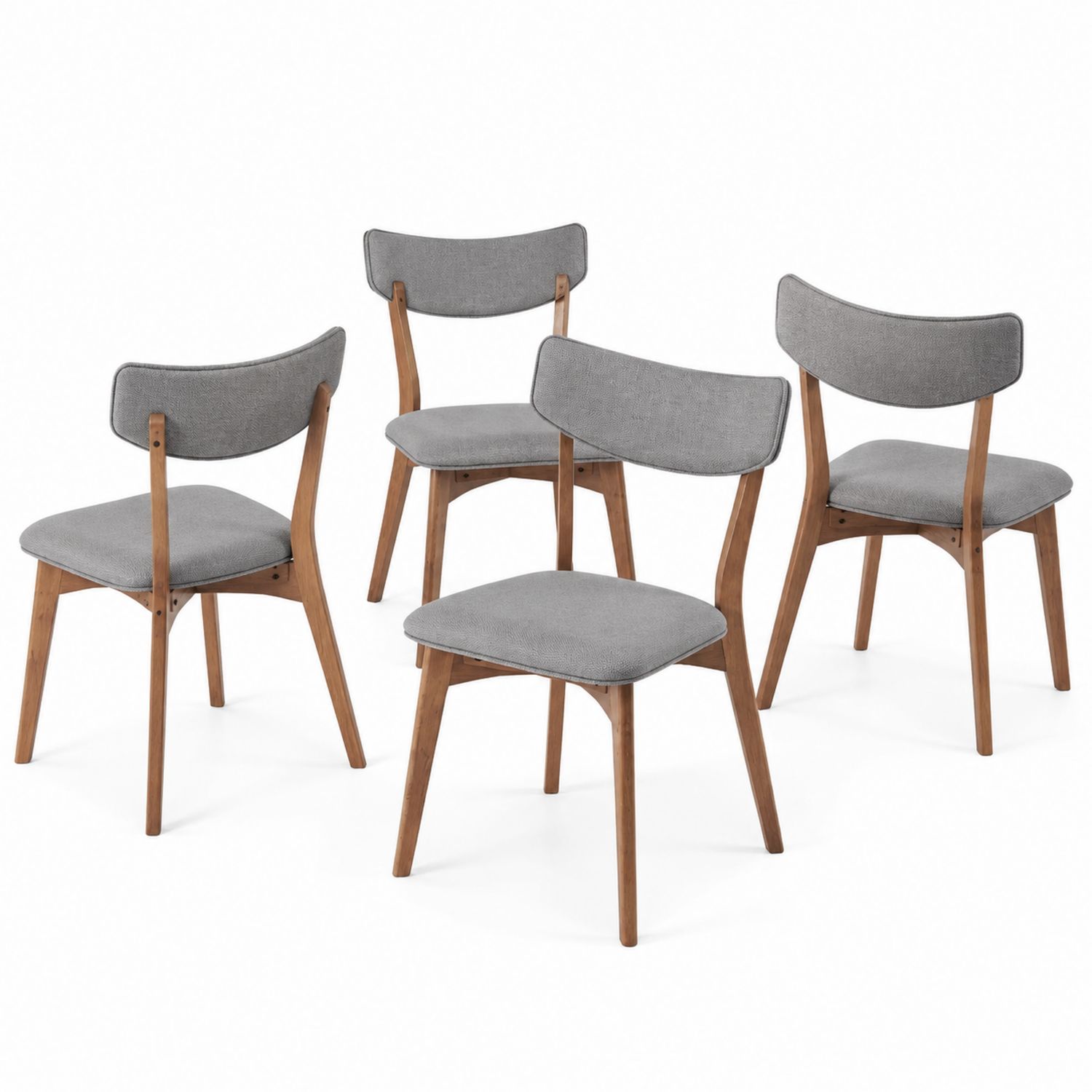 Set di 4 Sedie in Legno e Poliestere Grigio