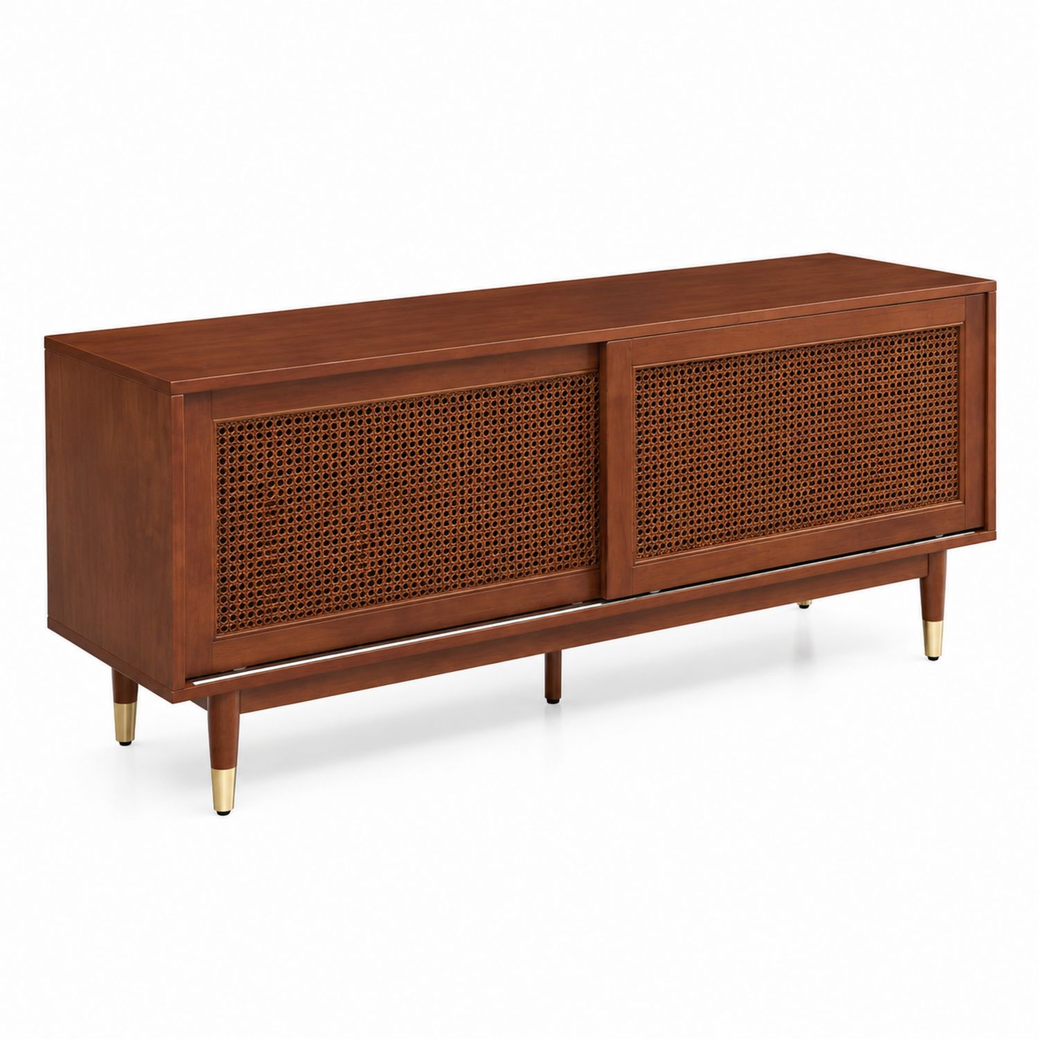 Mobile TV in Legno con Ante Scorrevoli in Rattan 150x45x60 cm
