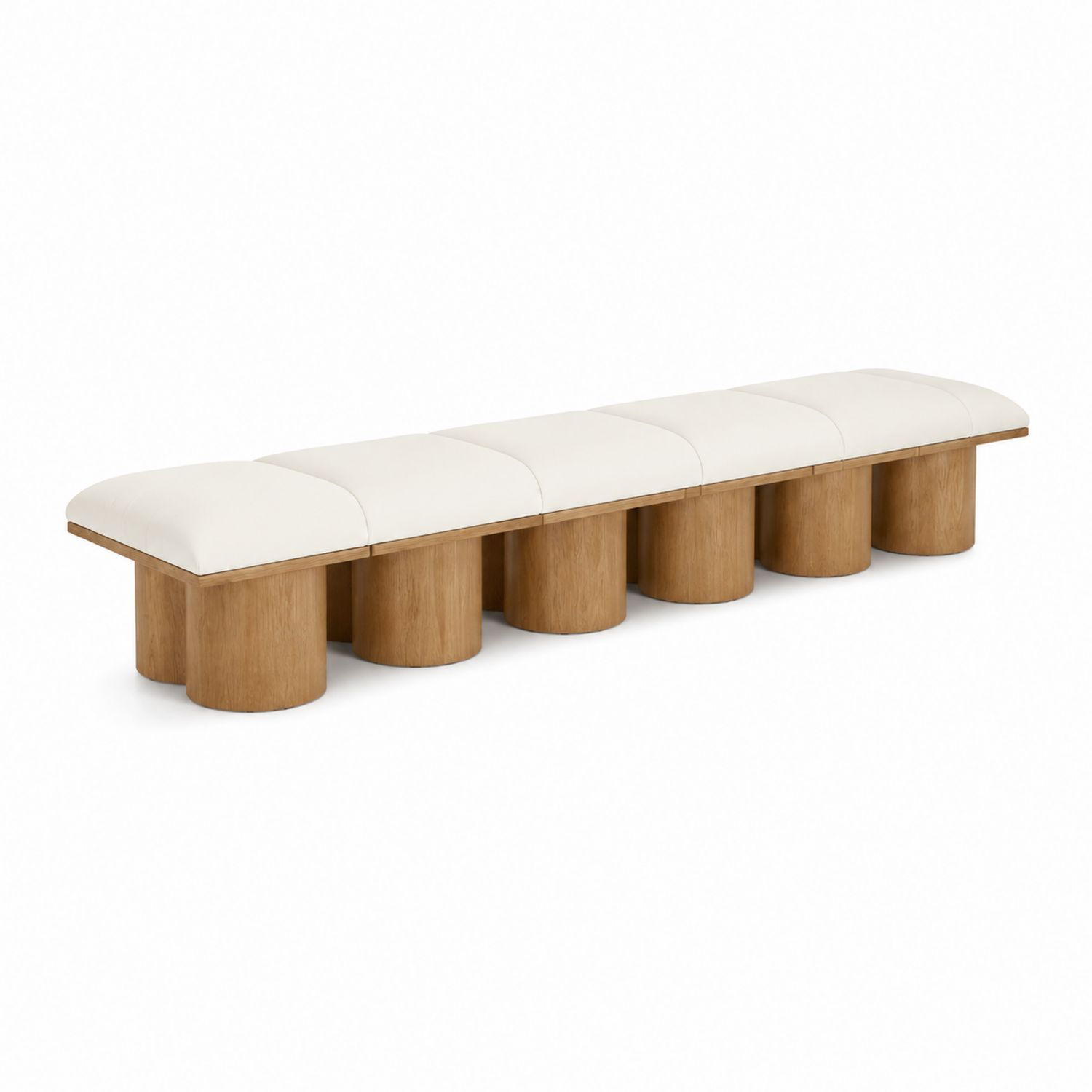 Panca rettangolare in legno e tessuto bianco