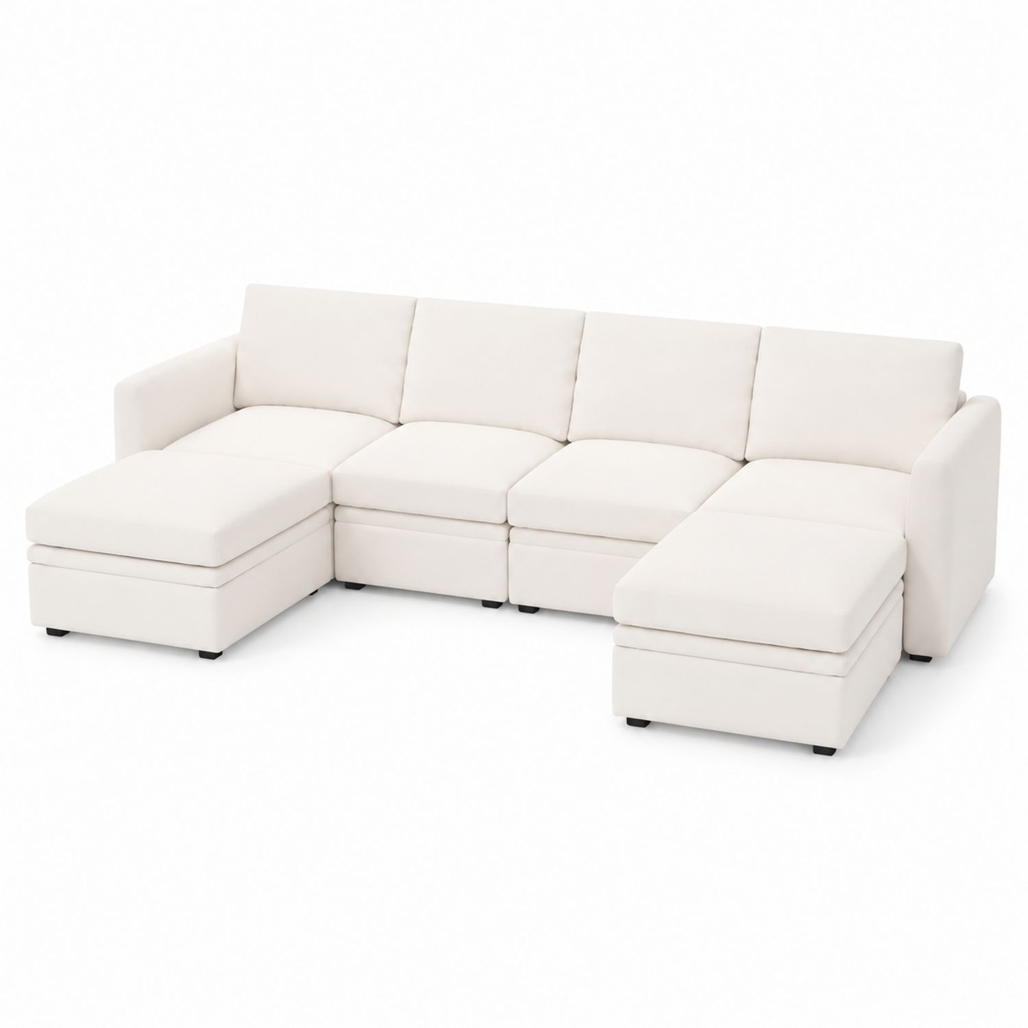 Divano modulare angolare in tessuto bianco
