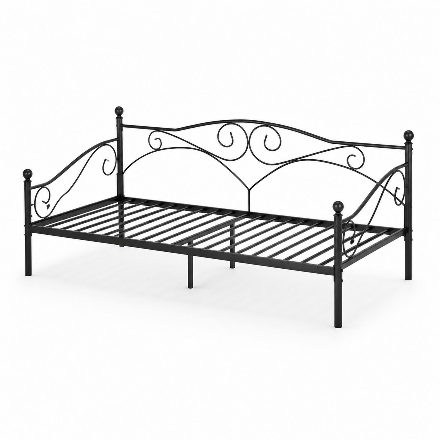 Struttura letto singolo in metallo nero con decorazioni