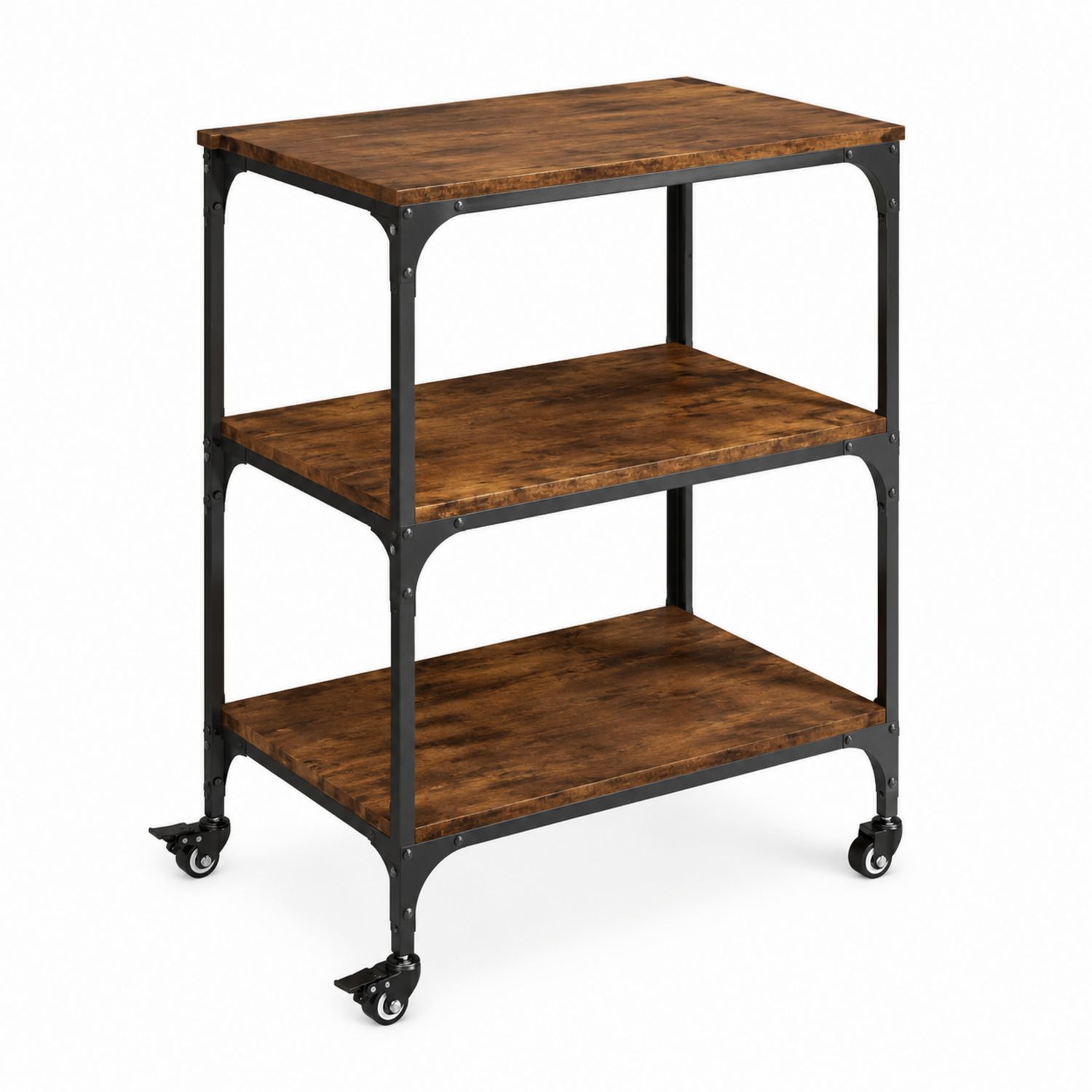 Carrello Bar con 3 Ripiani in Legno con Struttura in Metallo, 60x40x90 cm