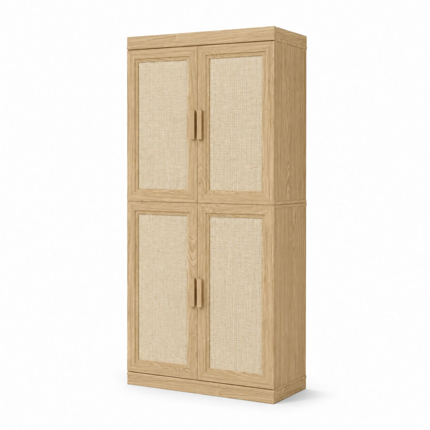 Armadio in legno di rovere e paglia intrecciata a 4 ante 80x40x180 cm