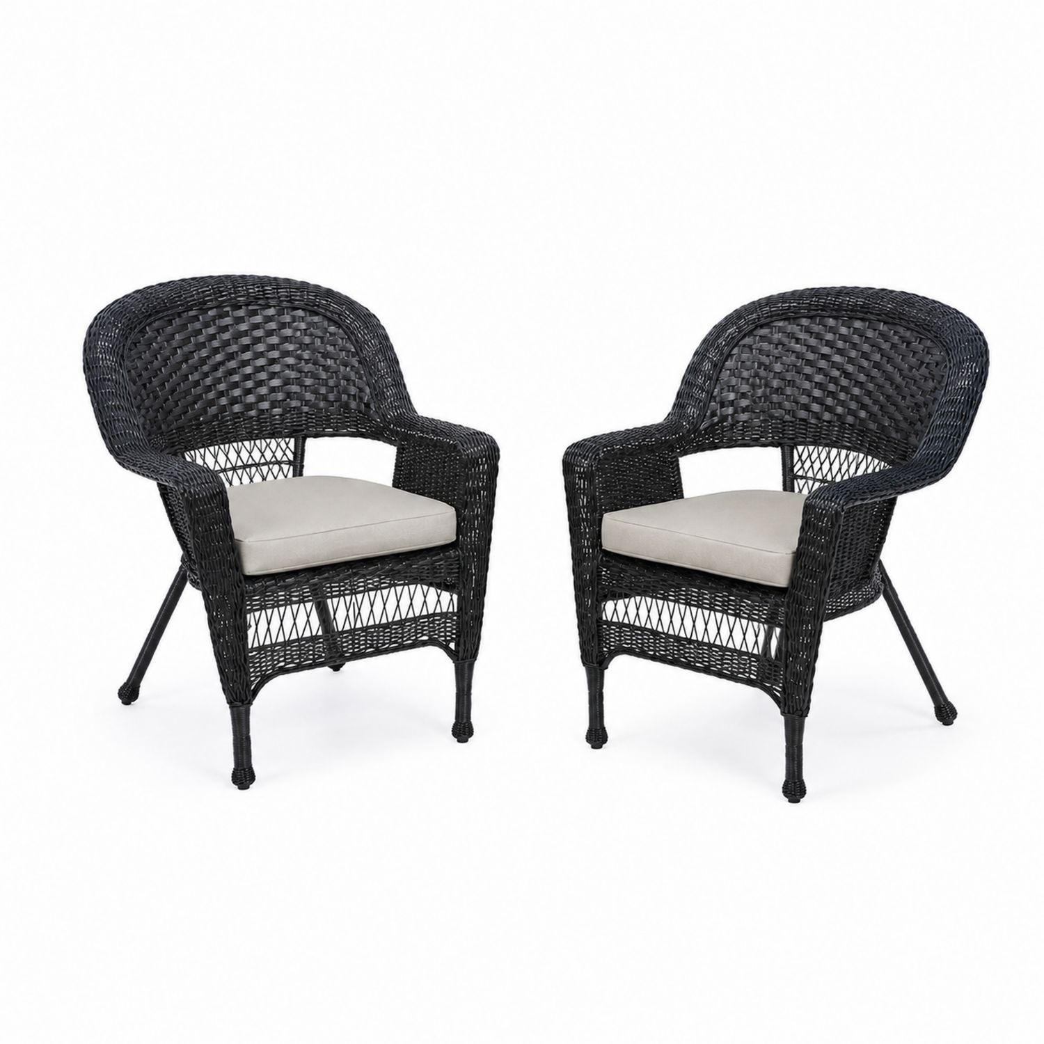 Set di 2 Sedie in Rattan Sintetico Nero con Cuscino Grigio