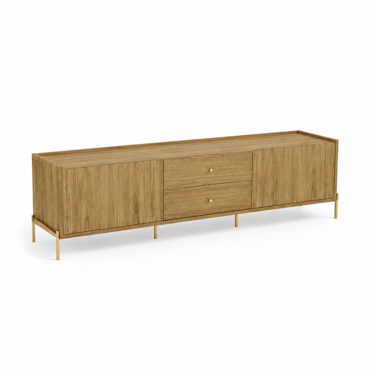 Mobile TV in legno di quercia con gambe in metallo dorato 180x40x50 cm