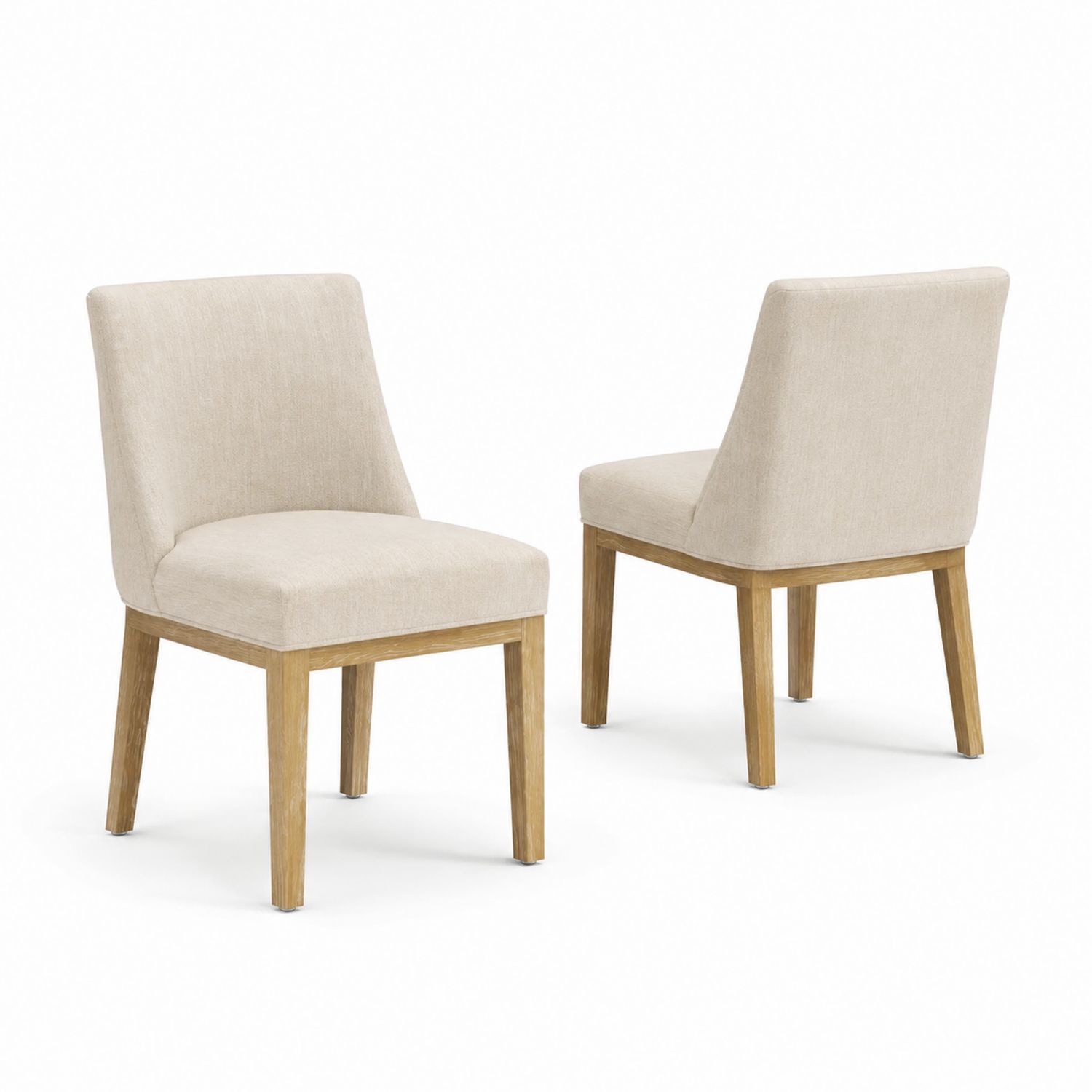 Set di 2 Sedie da Pranzo in Tessuto Beige con Gambe in Legno