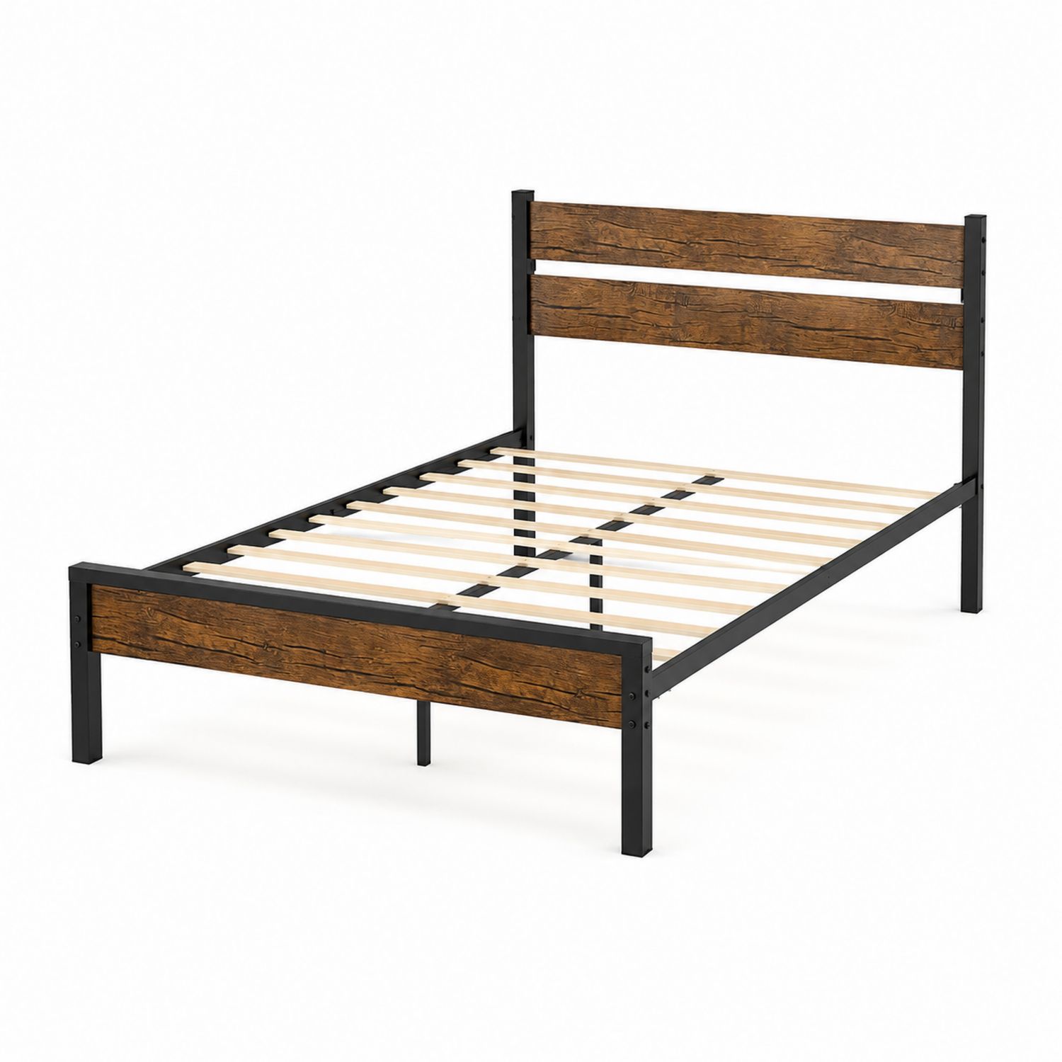 Letto matrimoniale in Metallo e Legno 200x160 cm Legno Scuro/Nero