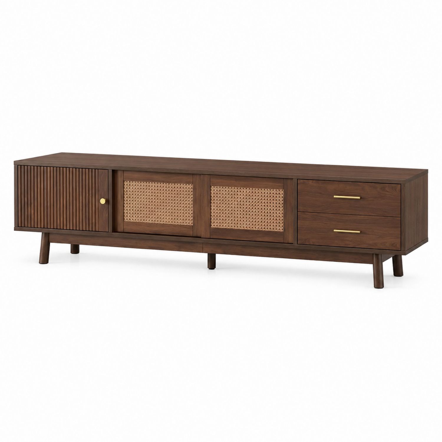 Mobile TV in legno con ante e cassetti in rattan