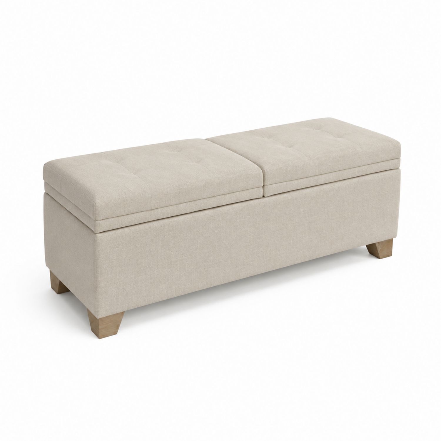 Panca contenitore rettangolare in tessuto e legno Beige