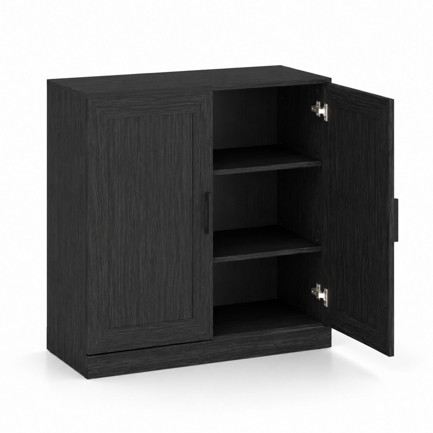 Credenza in Legno MDF Nero con Doppi Ante e Ripiani 80x40x120 cm