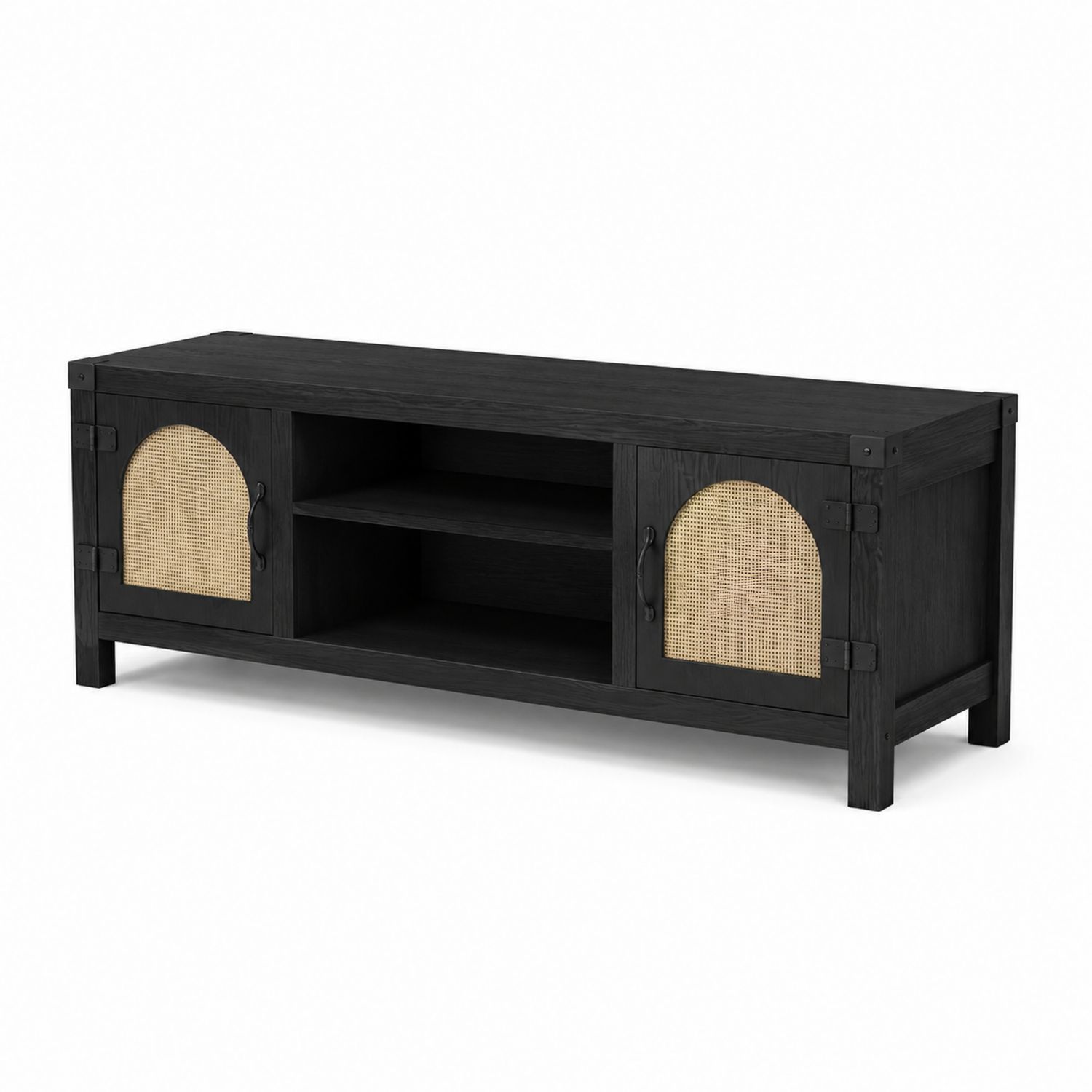 Mobile TV in legno e rattan nero 120x40x45 cm