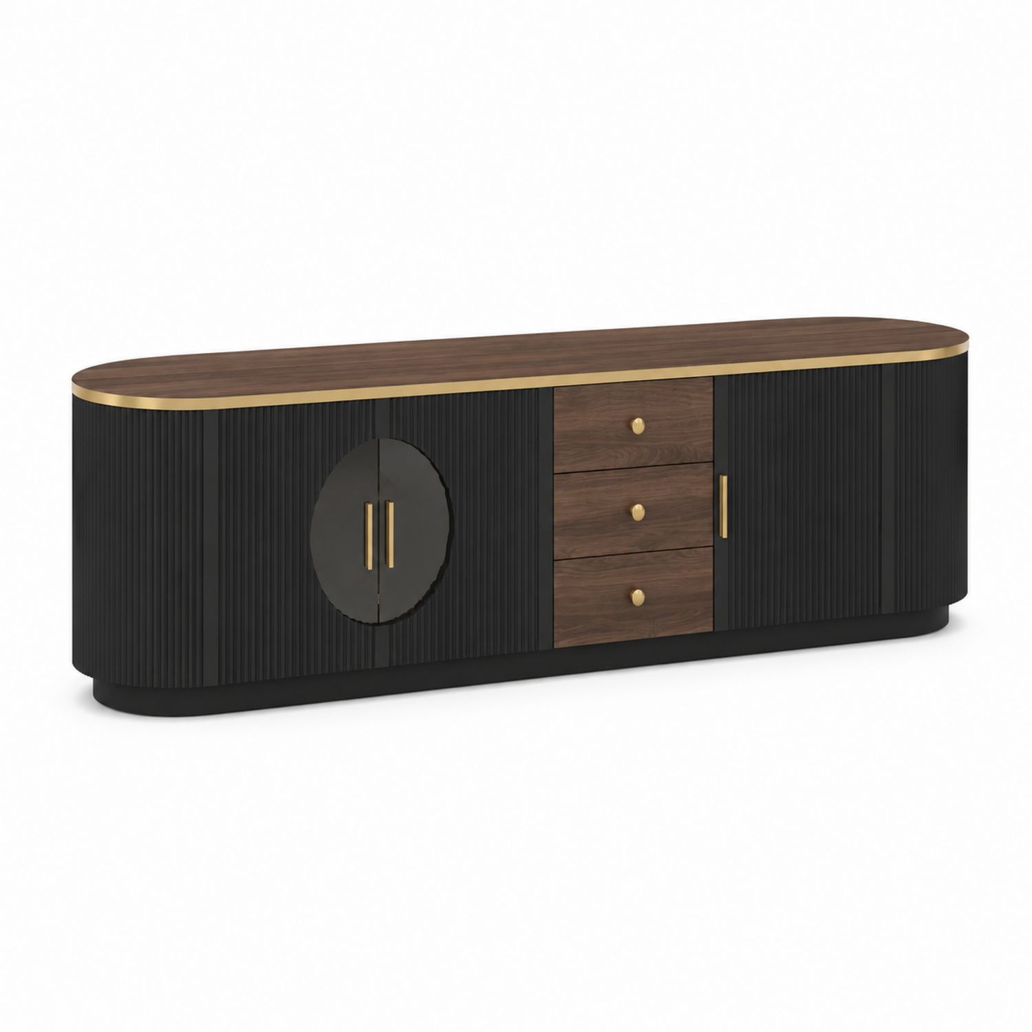 Mobile TV in legno e metallo con ante e cassetti, 180 cm