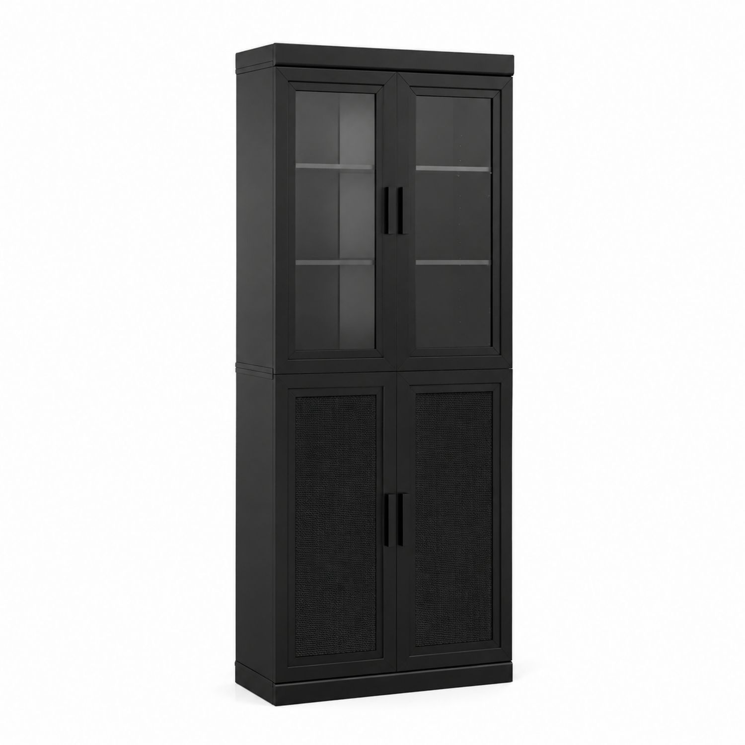 Mobile contenitore nero in legno con ante in vetro temperato e tessuto 180x80x40 cm