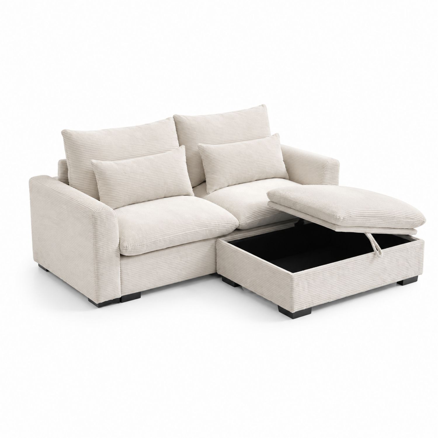Divano angolare in tessuto a coste con contenitore Beige