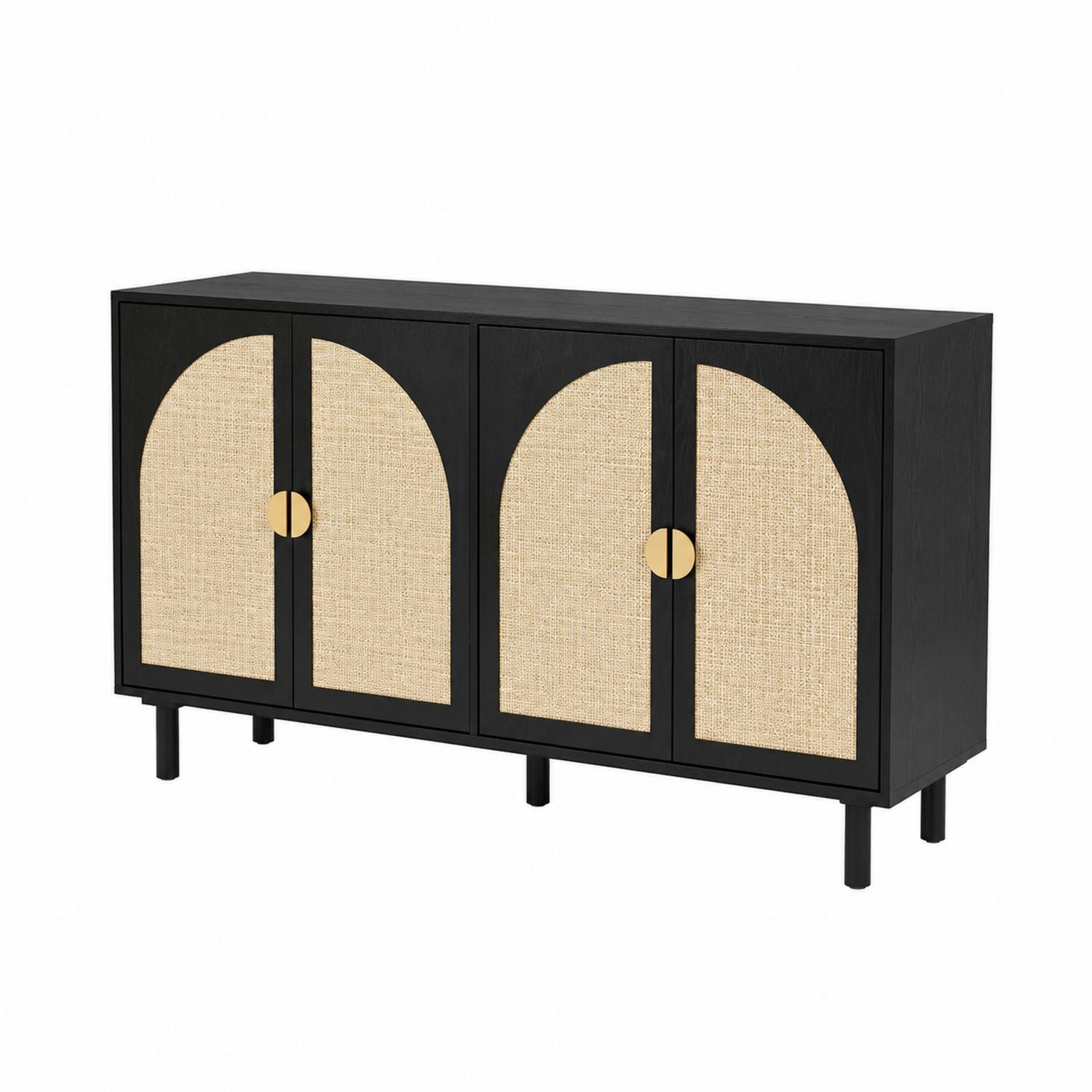 Credenza in Legno e Rattan con 4 Ante