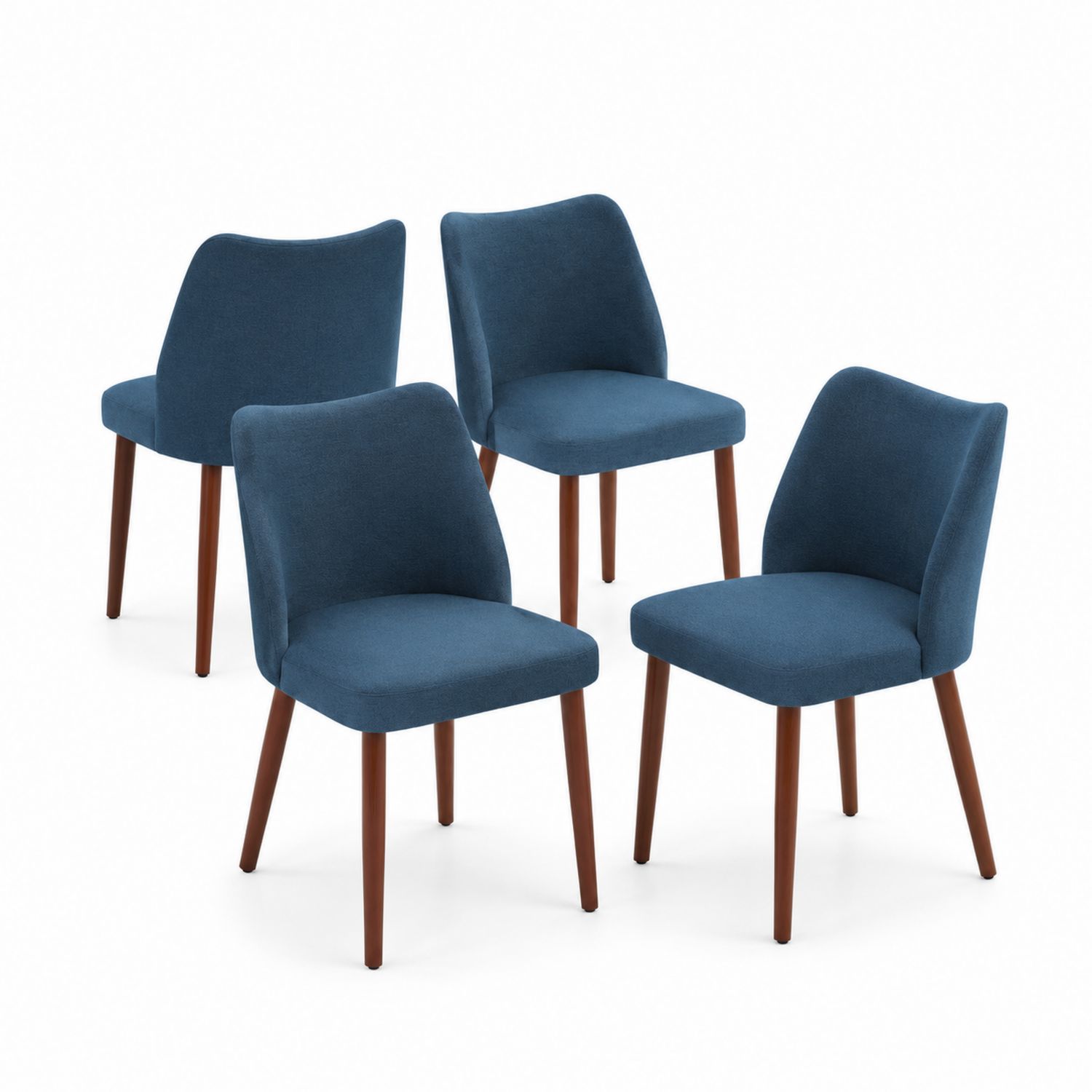 Set di 4 sedie da pranzo in tessuto azzurro con gambe in legno