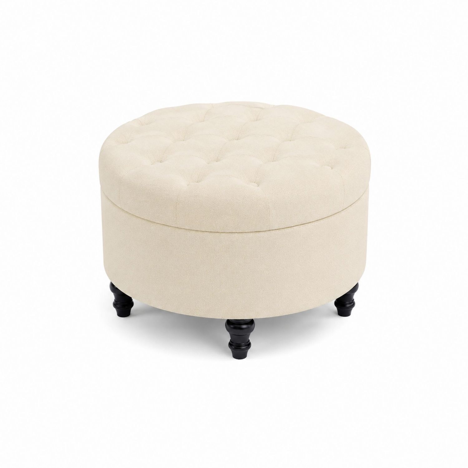 Pouf rotondo in tessuto con piedini in legno