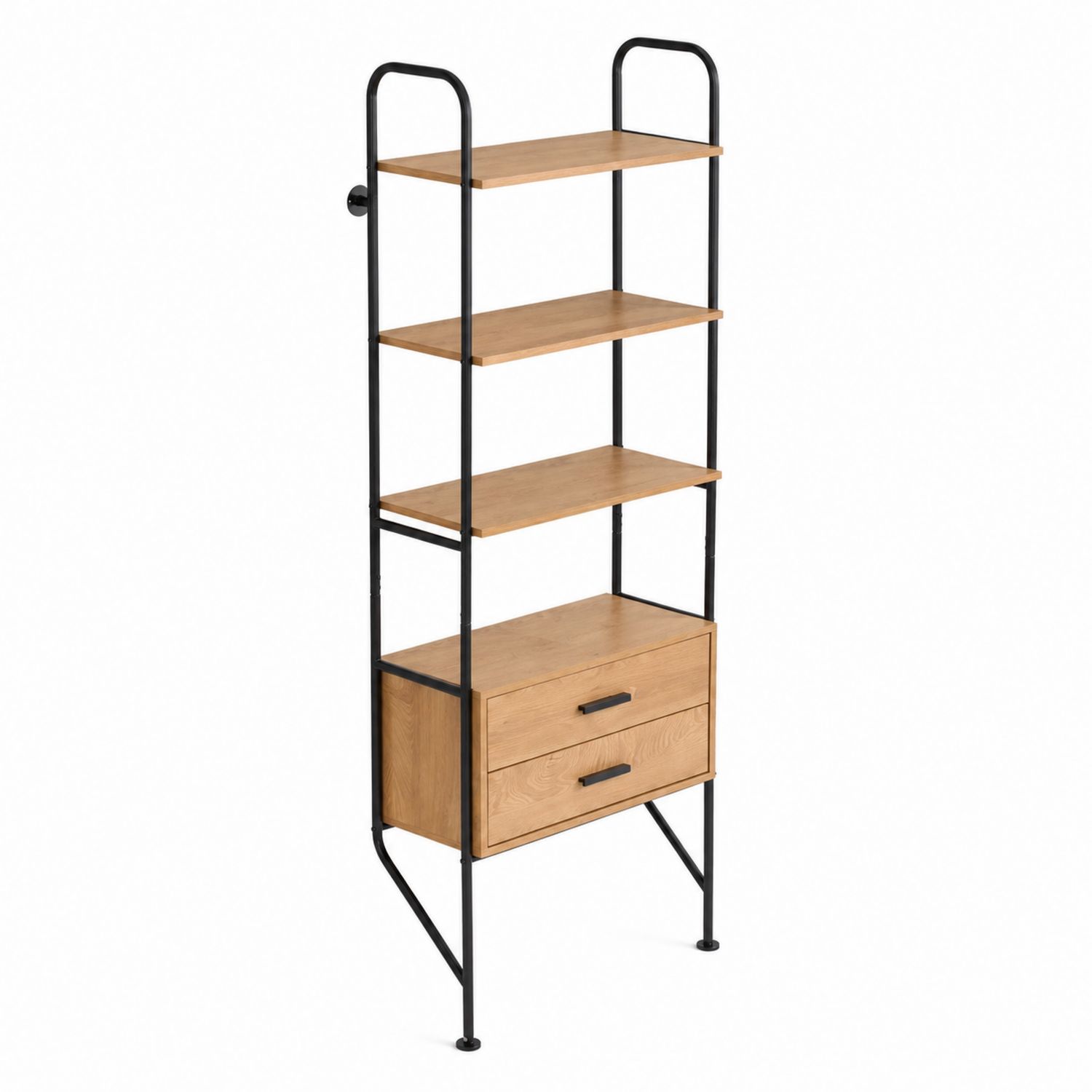 Scaffale in Legno di Quercia e Metallo Nero con Cassetti