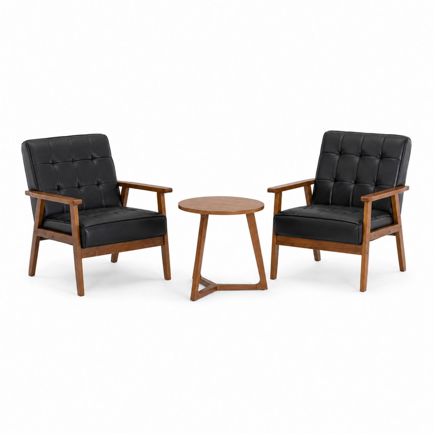 Set di sedie in legno e tavolino con ecopelle nera