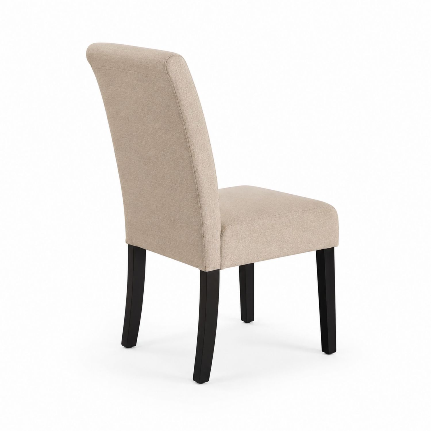 Sedia da Pranzo in Tessuto Beige con Gambe in Legno Massello