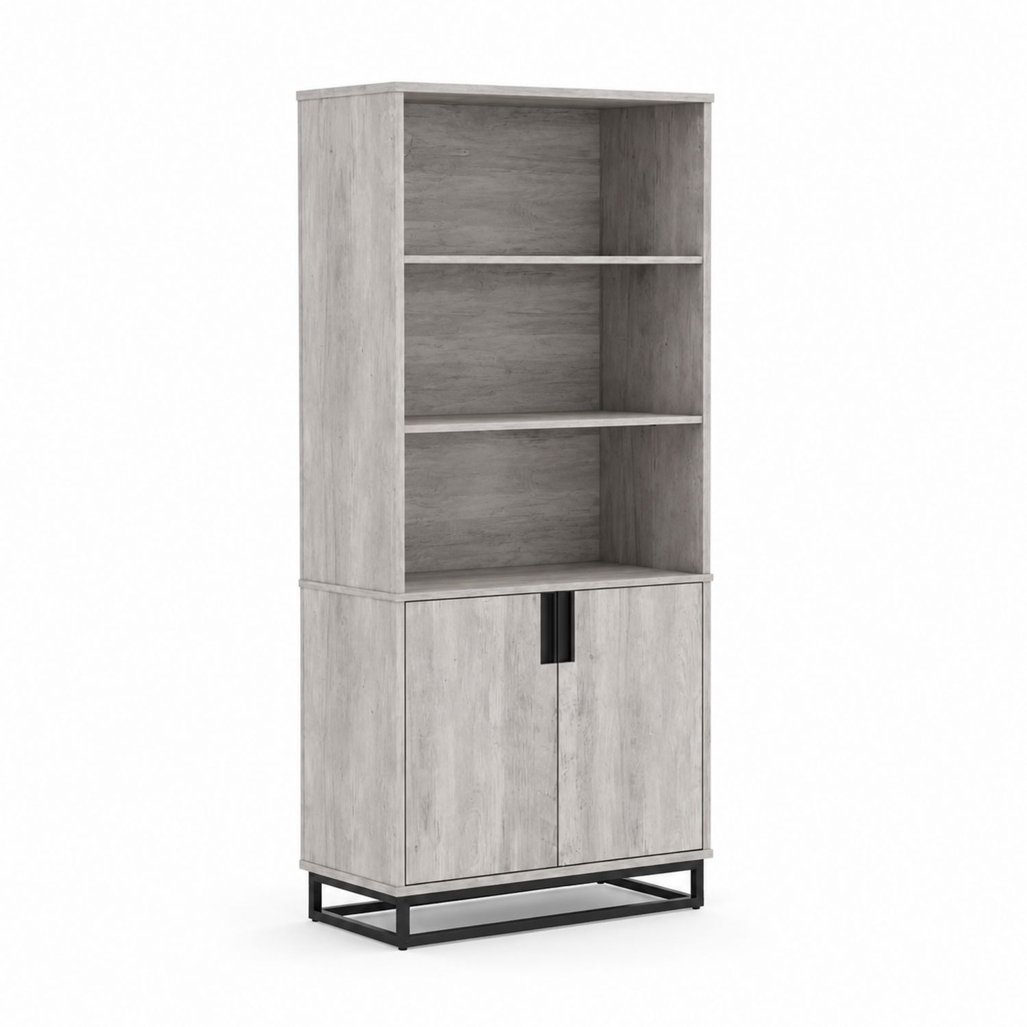Libreria in Legno con Scaffali e Ante, Base in Metallo, 182x80x40 cm, Grigio