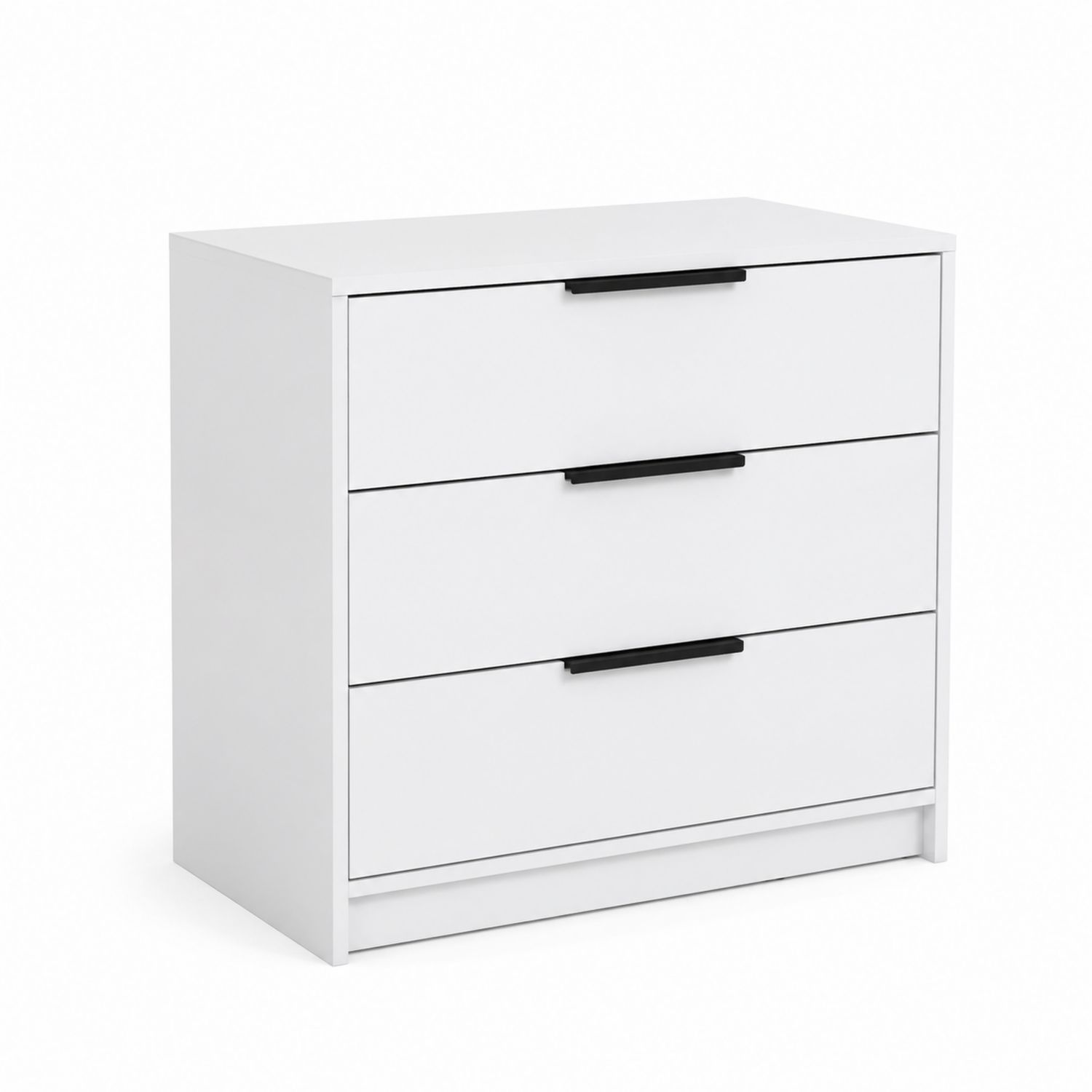Cassettiera a 3 cassetti in legno MDF bianco con maniglie nere
