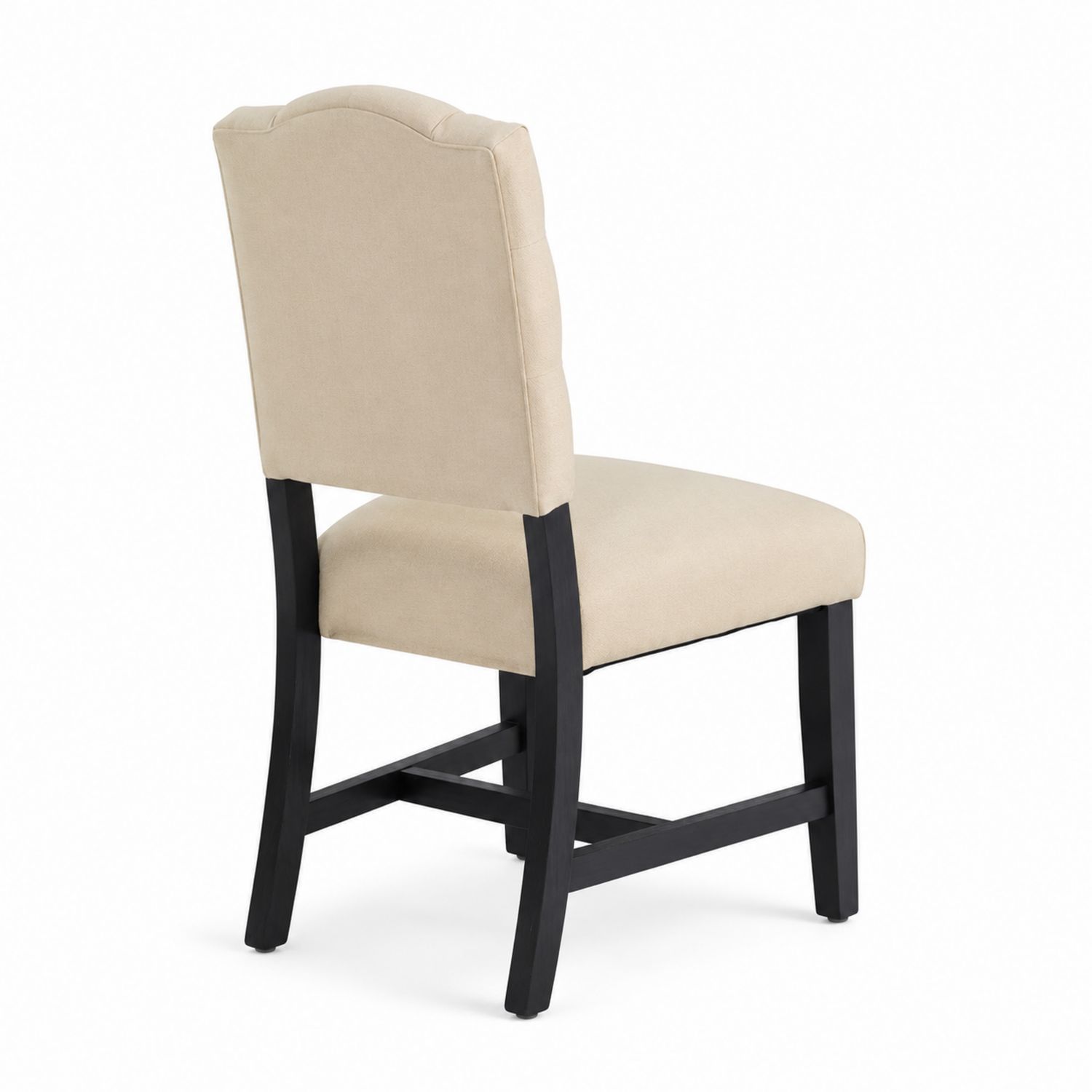 Sedia da Pranzo in Tessuto Beige con Gambe in Legno Nero