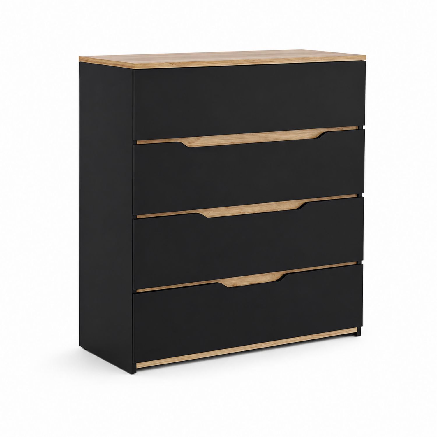 Cassettiera alta in legno di quercia e MDF nero con 4 cassetti 90x40x80 cm