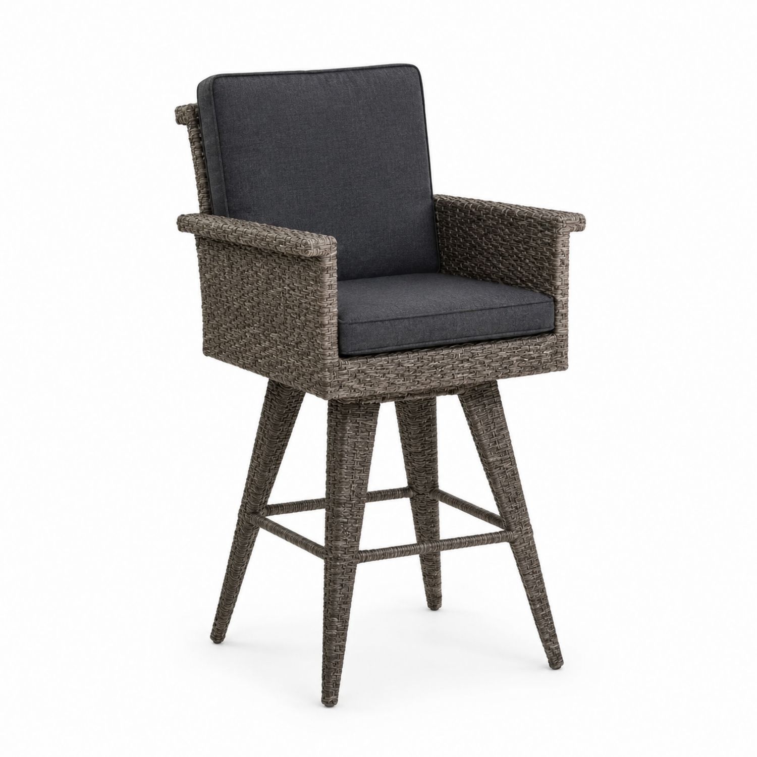 Sedia da Esterno in Rattan Sintetico con Cuscini in Tessuto Poliestere Grigio