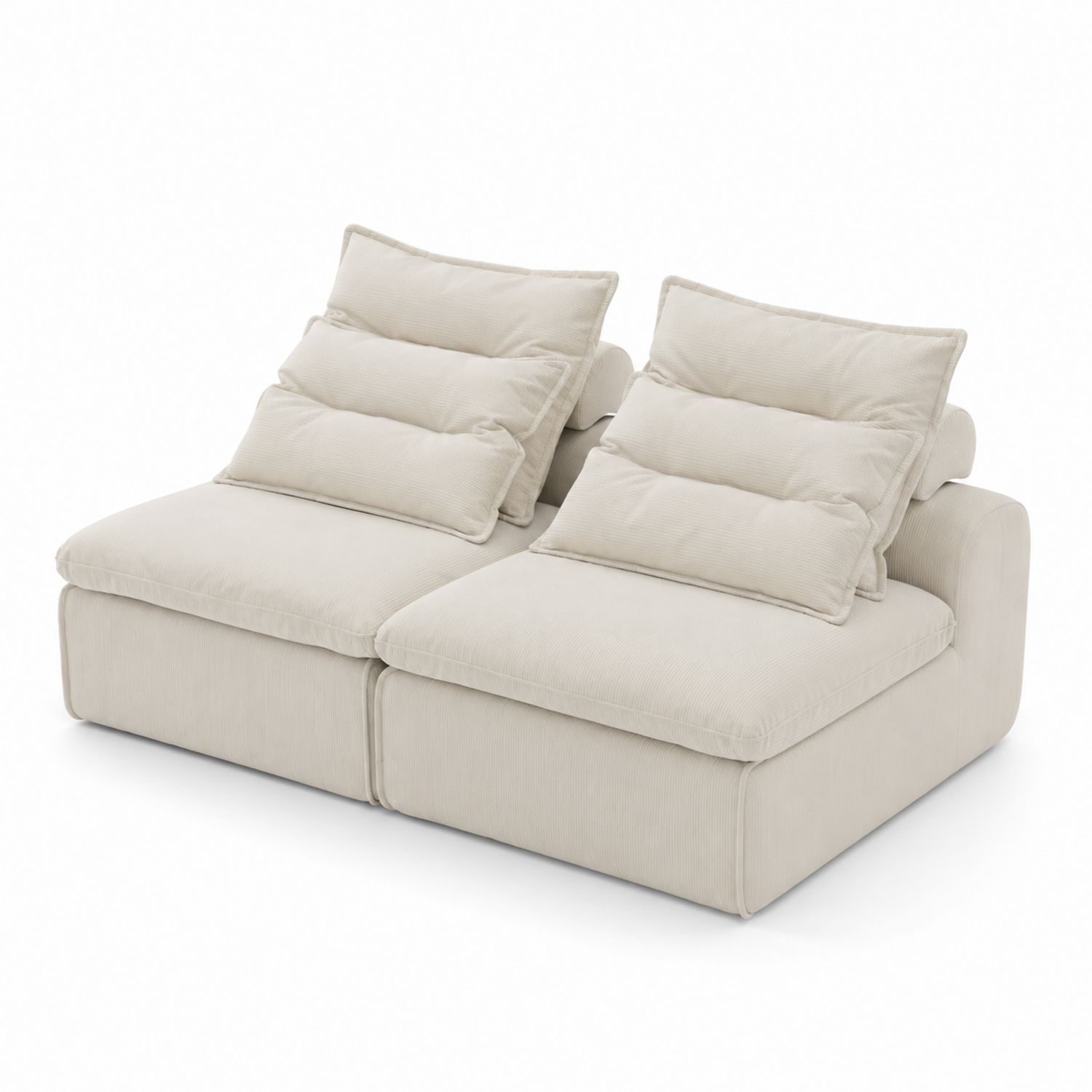 Divano modulare in tessuto beige con cuscini