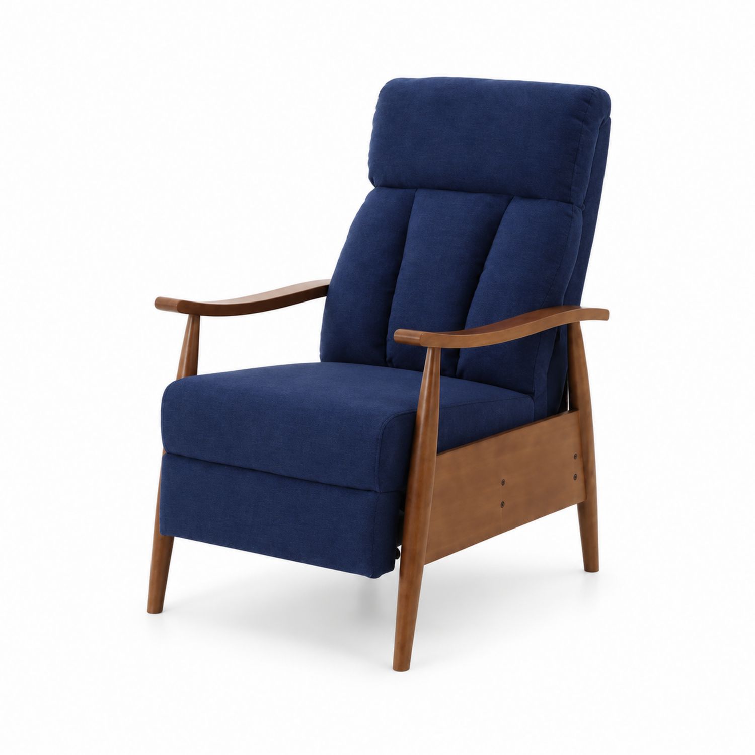 Poltrona reclinabile in legno con tessuto blu