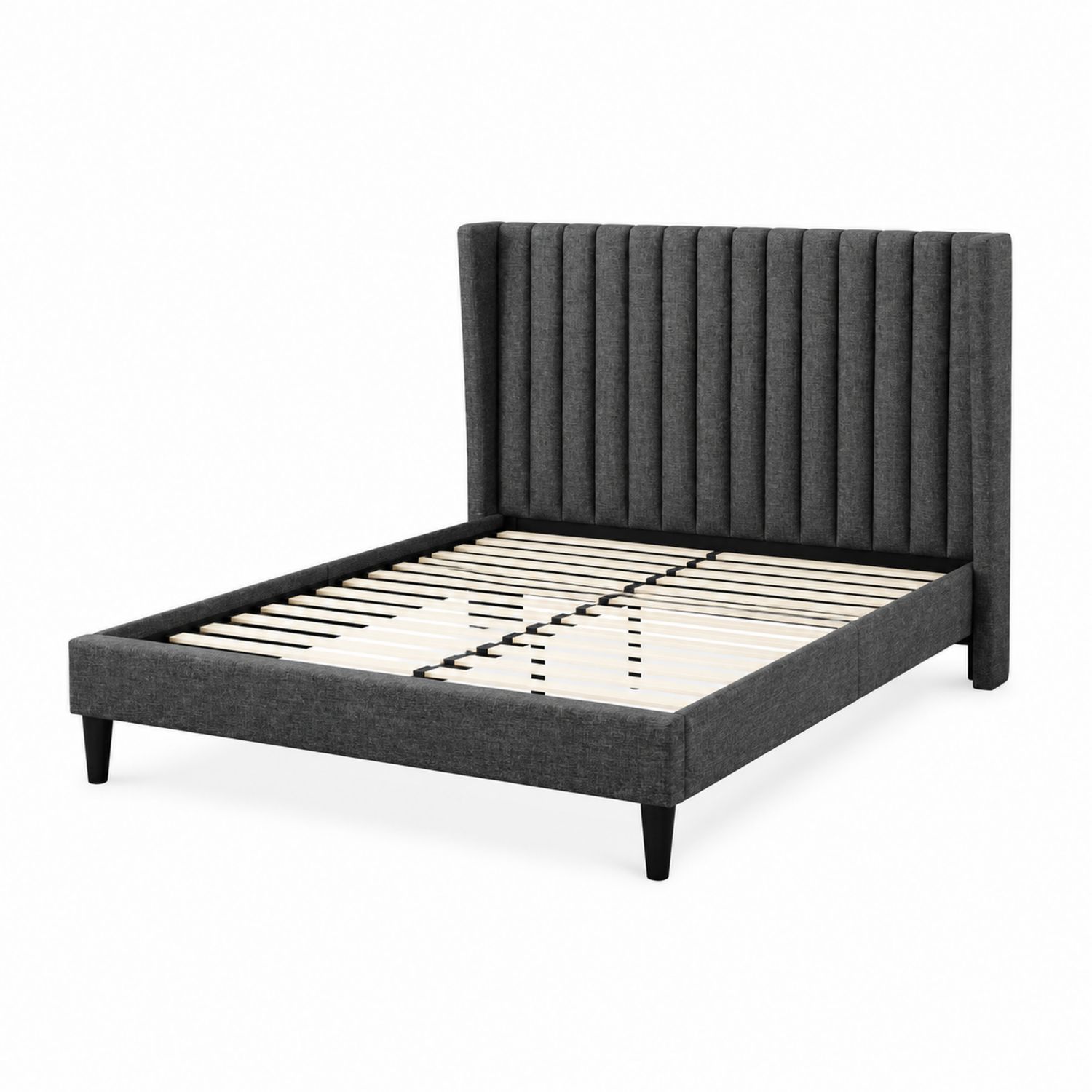 Letto matrimoniale in legno e tessuto Grigio con testiera