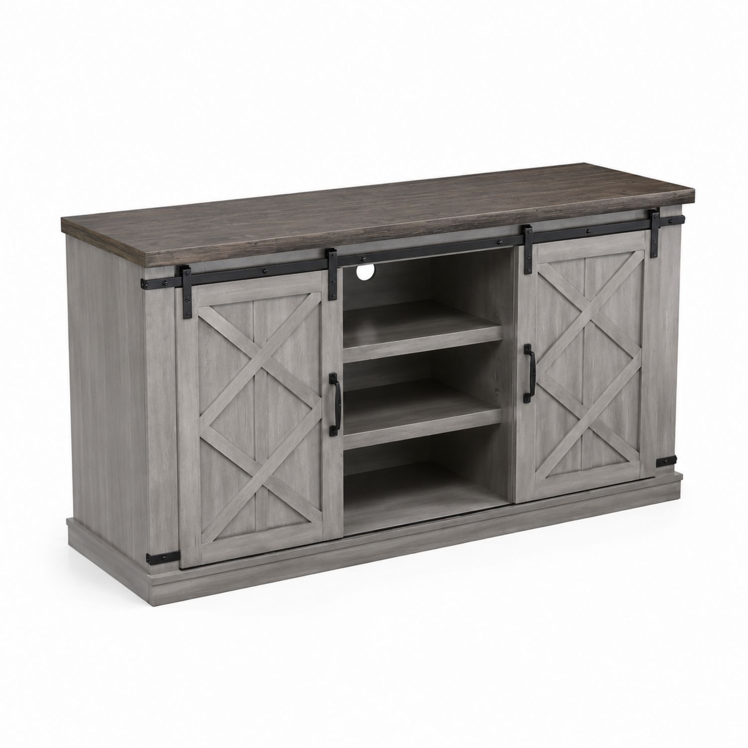 Mobile TV Legno con Porte Scorrevoli Grigio/Naturale