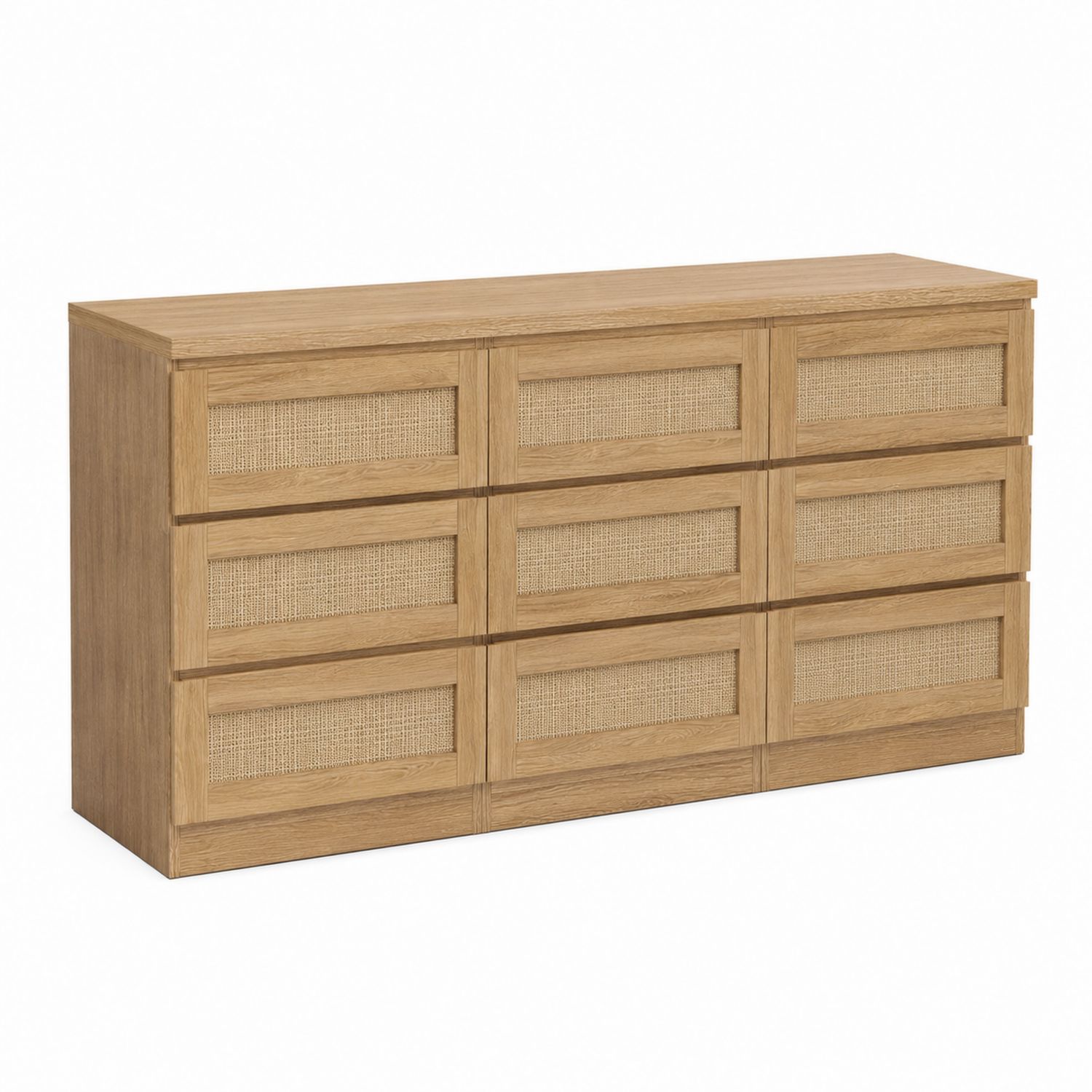Cassettiera in Legno e Rattan 8 Cassetti Rovere Naturale