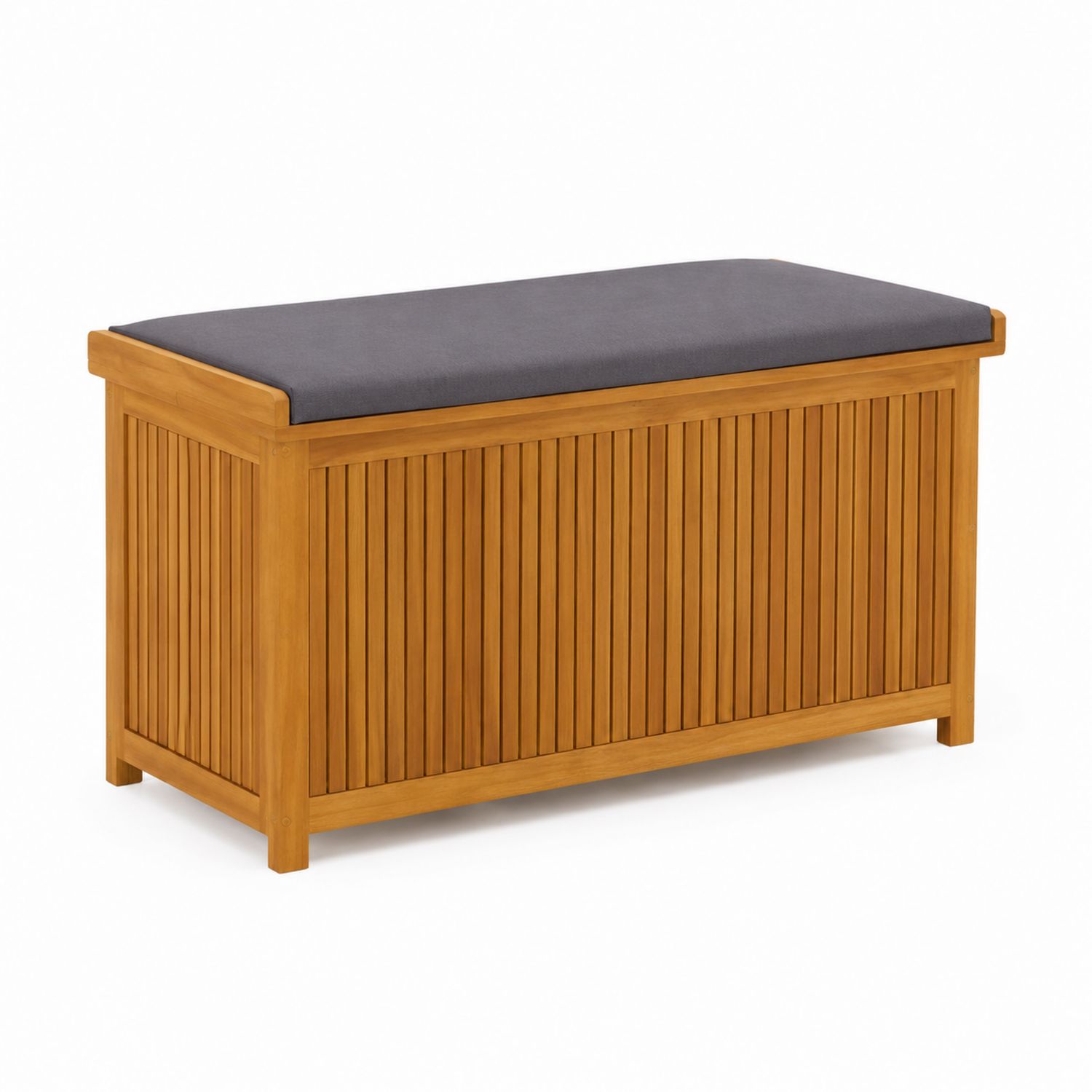 Baule Contenitore in Legno Naturale con Cuscino in Tessuto Grigio