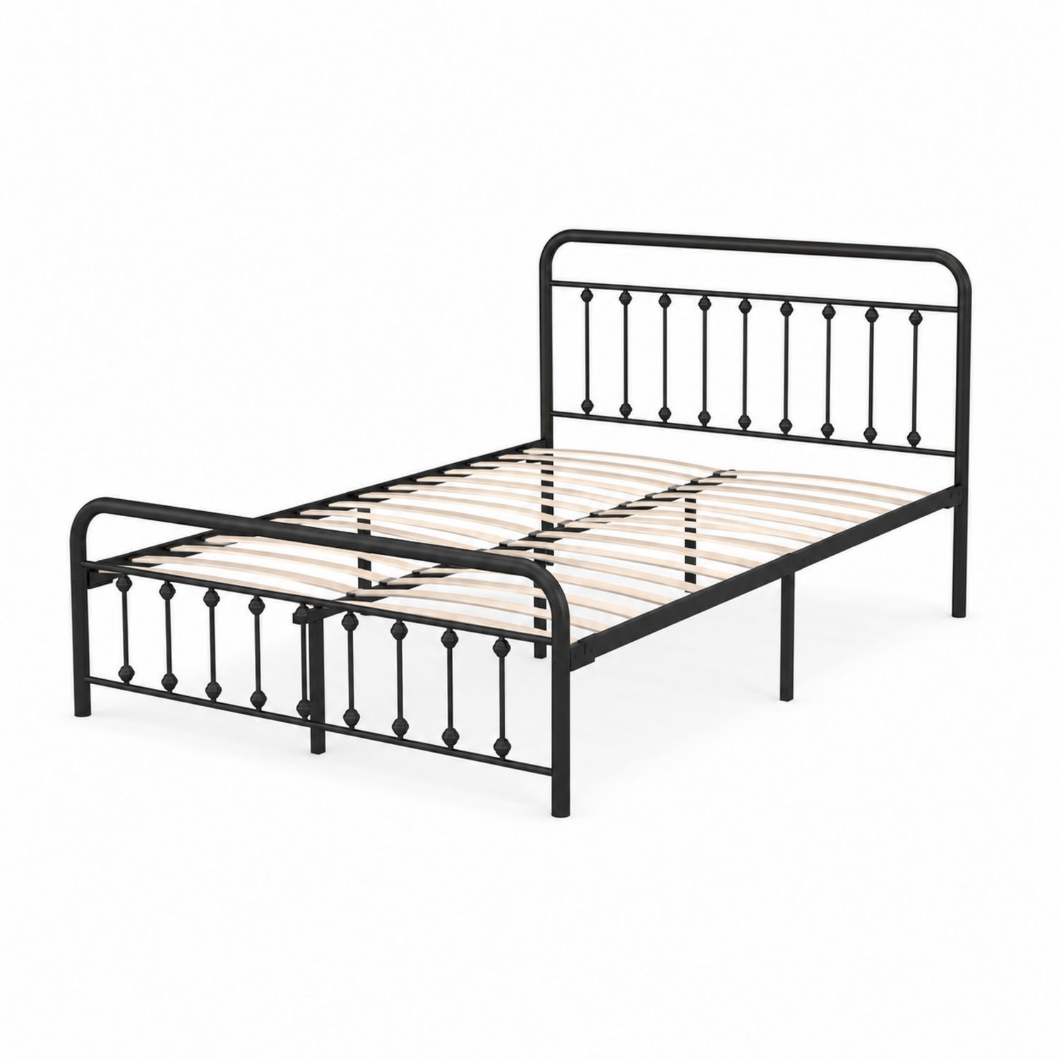 Letto singolo in metallo nero con doghe in legno 190x90 cm