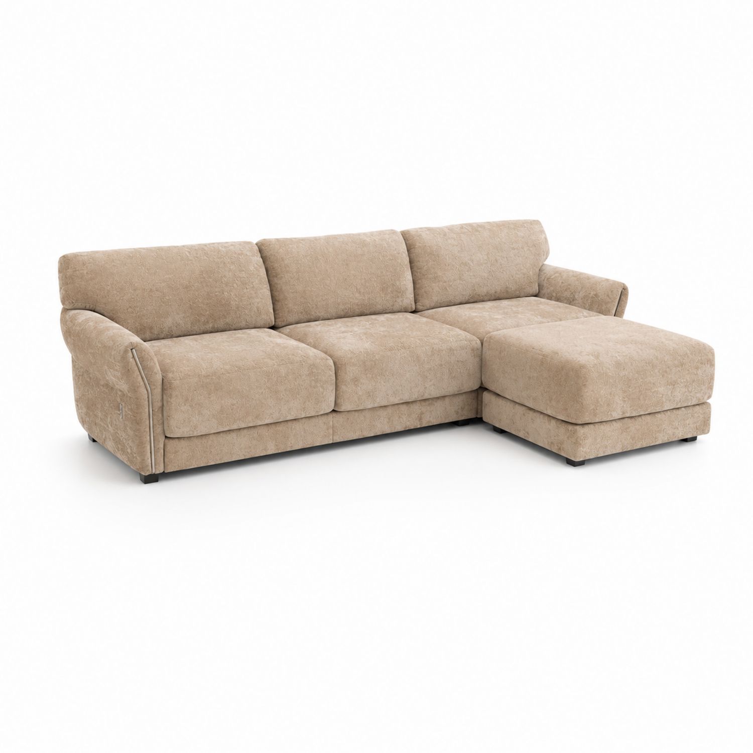 Divano angolare marrone in tessuto poliestere con chaise longue