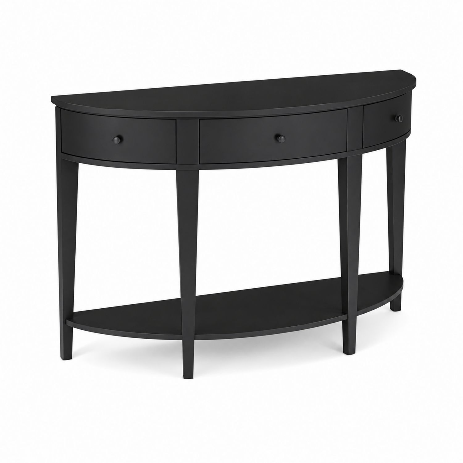 Consolle in Legno MDF Semicircolare con Cassetti e Ripiano Nero