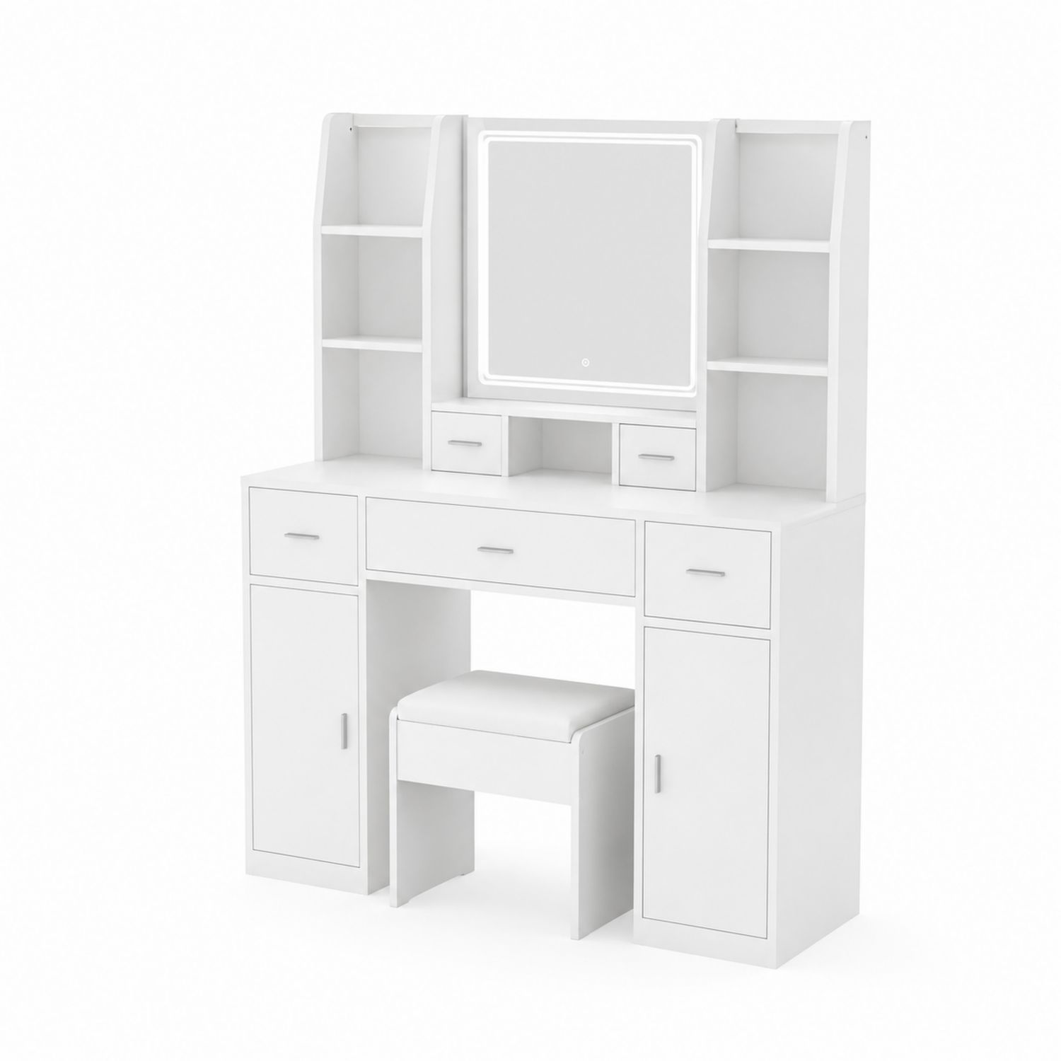Toeletta in Legno MDF con Specchio LED, Bianco, 120x40x150 cm