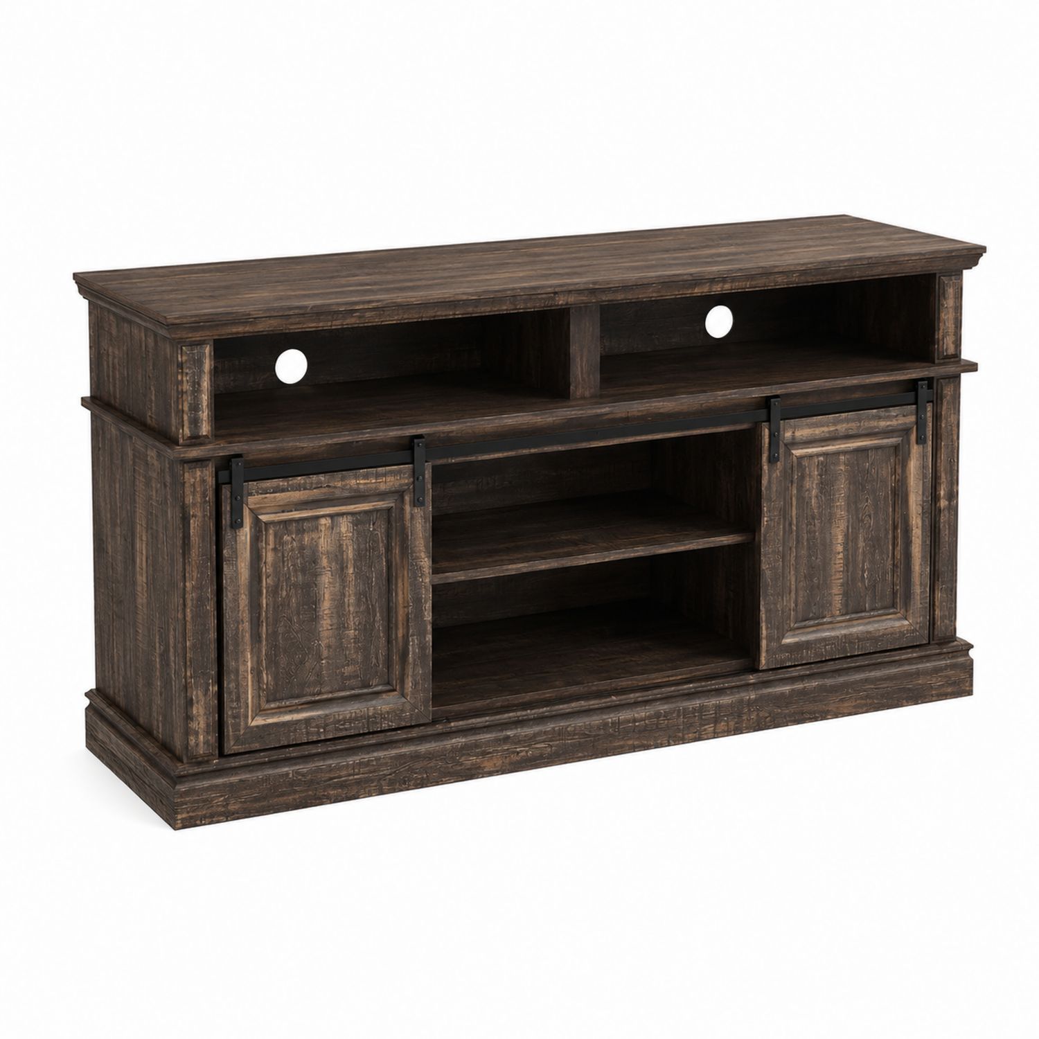 Mobile TV in legno massello con ante scorrevoli 150x40x70 cm Marrone