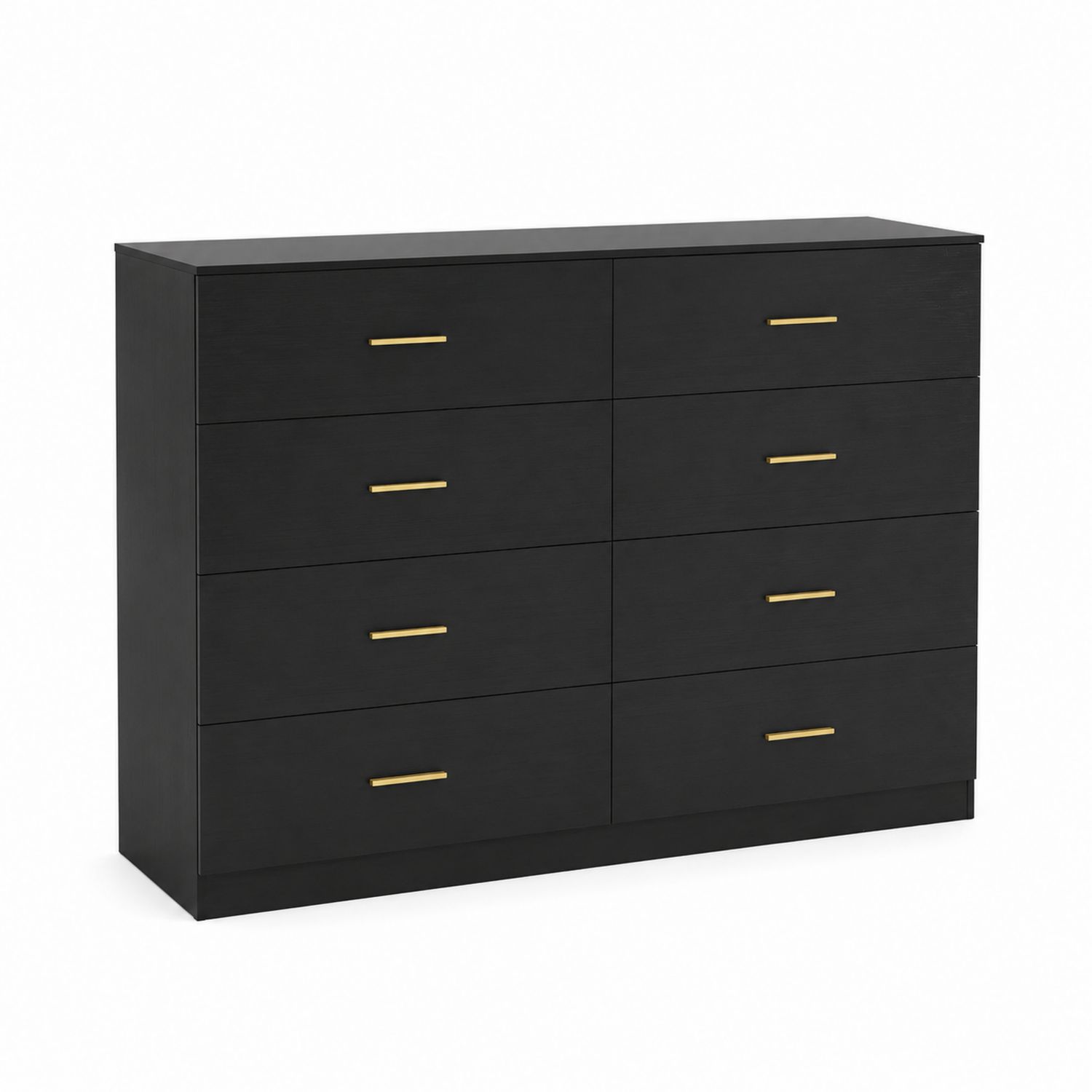 Cassettiera 8 cassetti legno nero con maniglie in metallo dorato