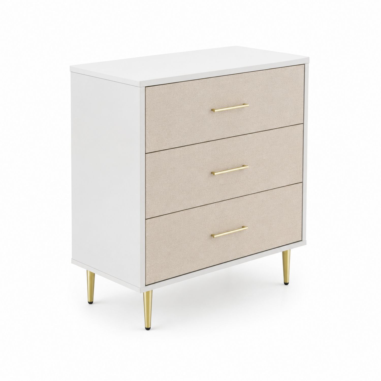 Cassettiera a 3 cassetti in Legno e Metallo, 80x40x90 cm, Bianco/Oro