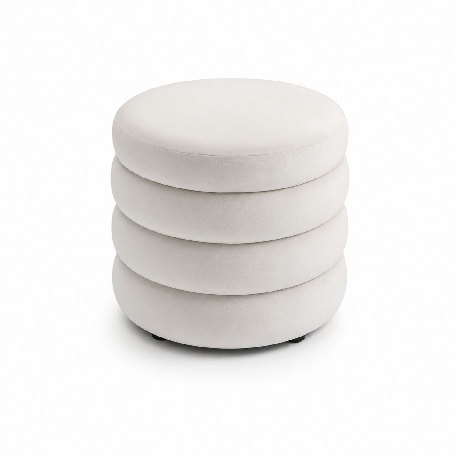 Pouf Rotondo in Legno e Poliestere Beige