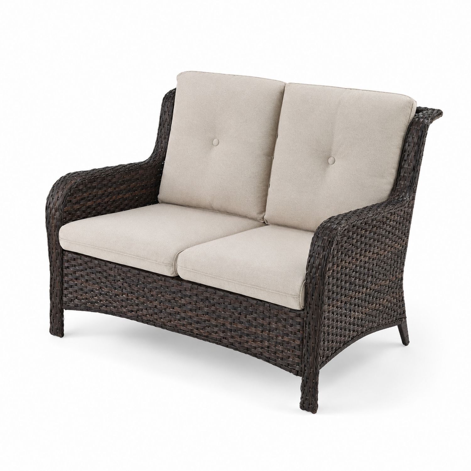 Divano da Esterno in Rattan con Cuscini in Poliestere Beige