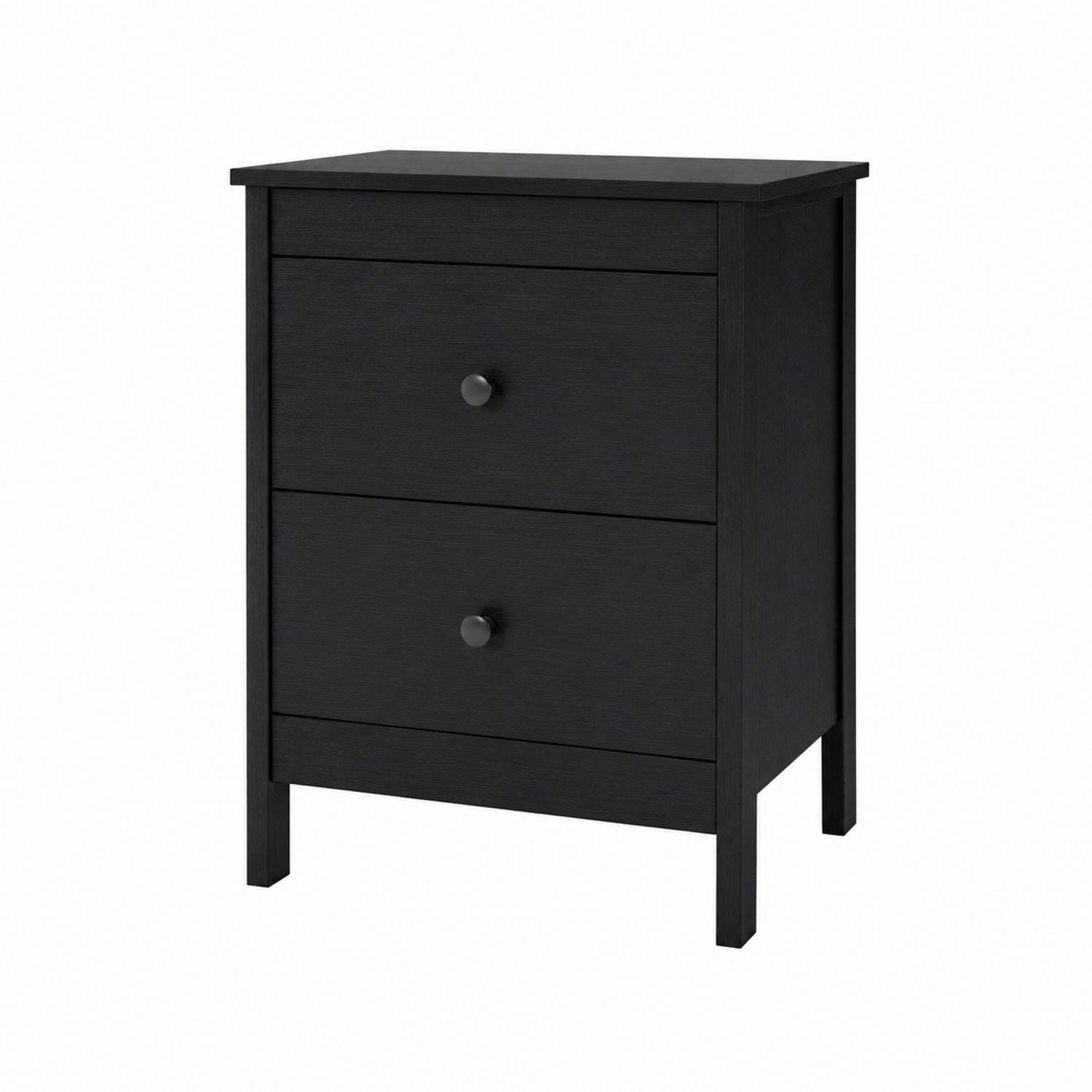 Comodino Nero Due Cassetti in Legno