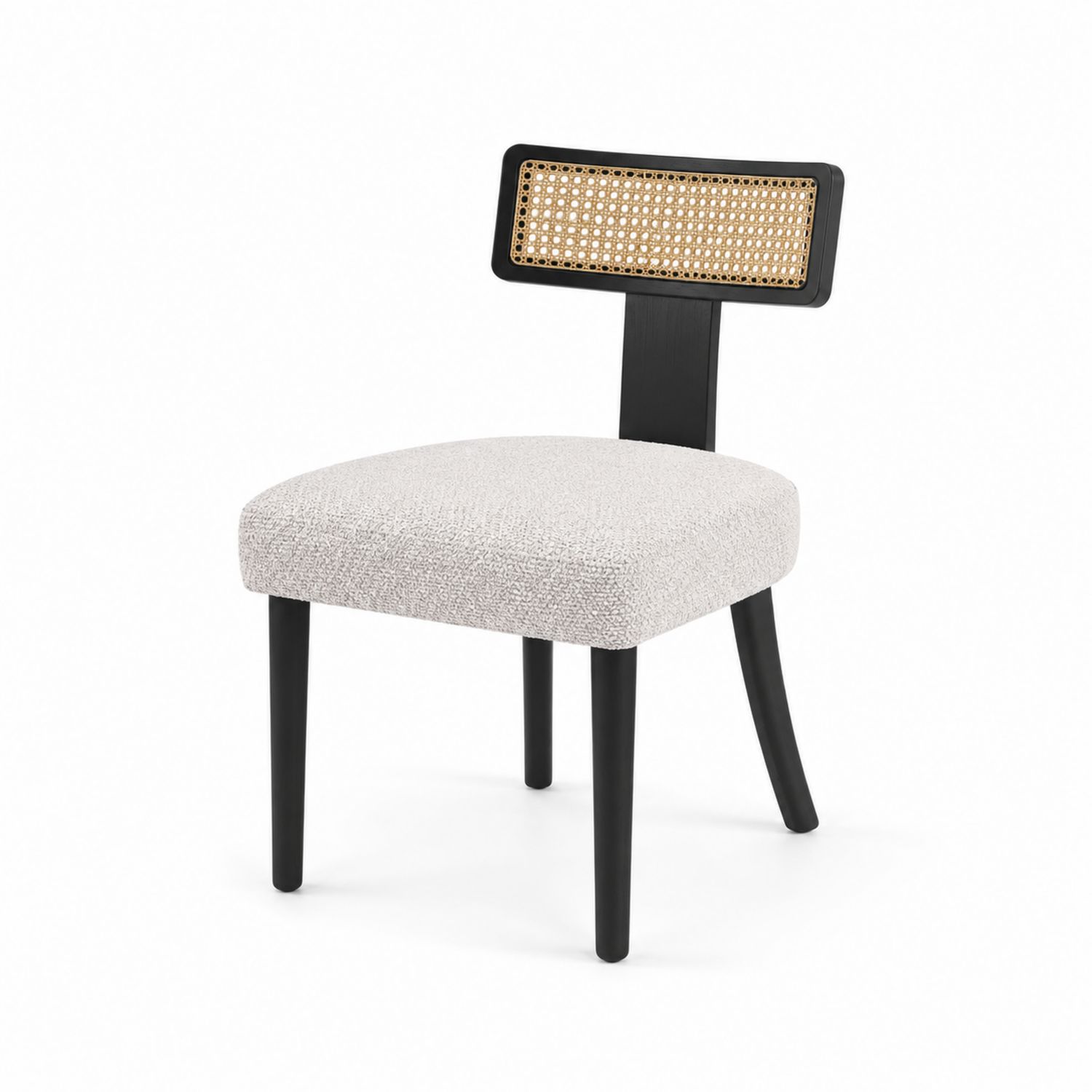 Sedia con Schienale in Rattan e Seduta in Bouclé