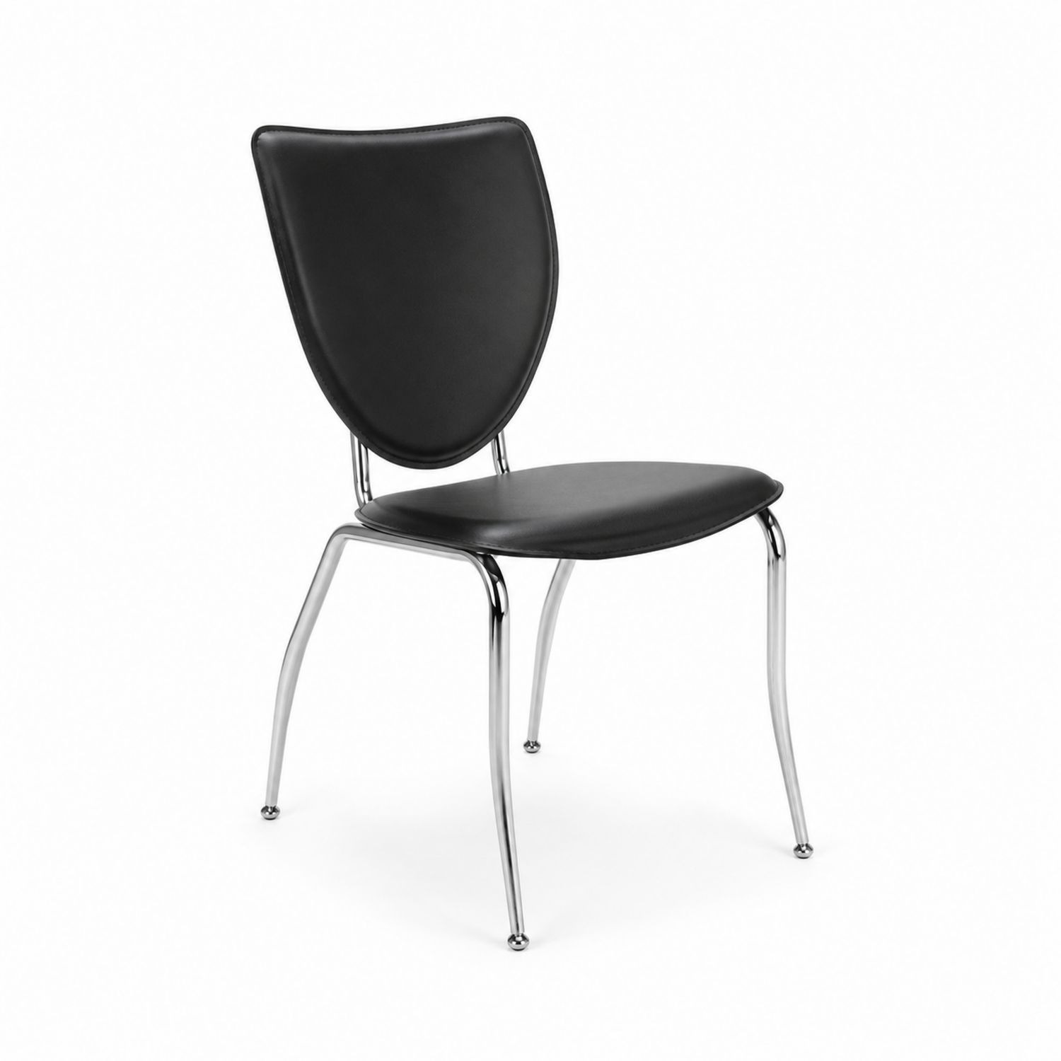 Sedia in metallo cromato con rivestimento in ecopelle nera